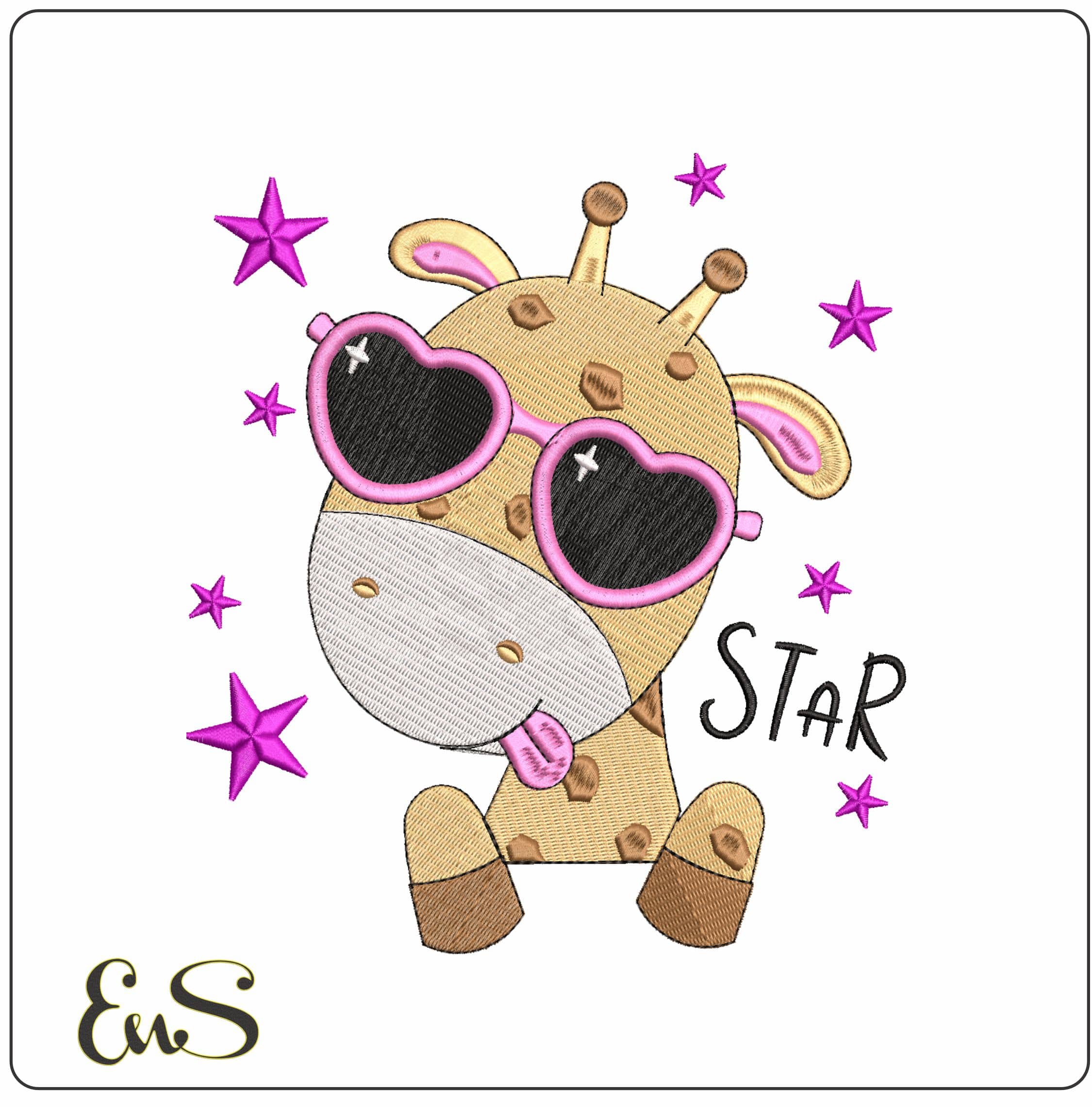 Children Giraffe Rockstar - Elegant embroidery design file - instant download