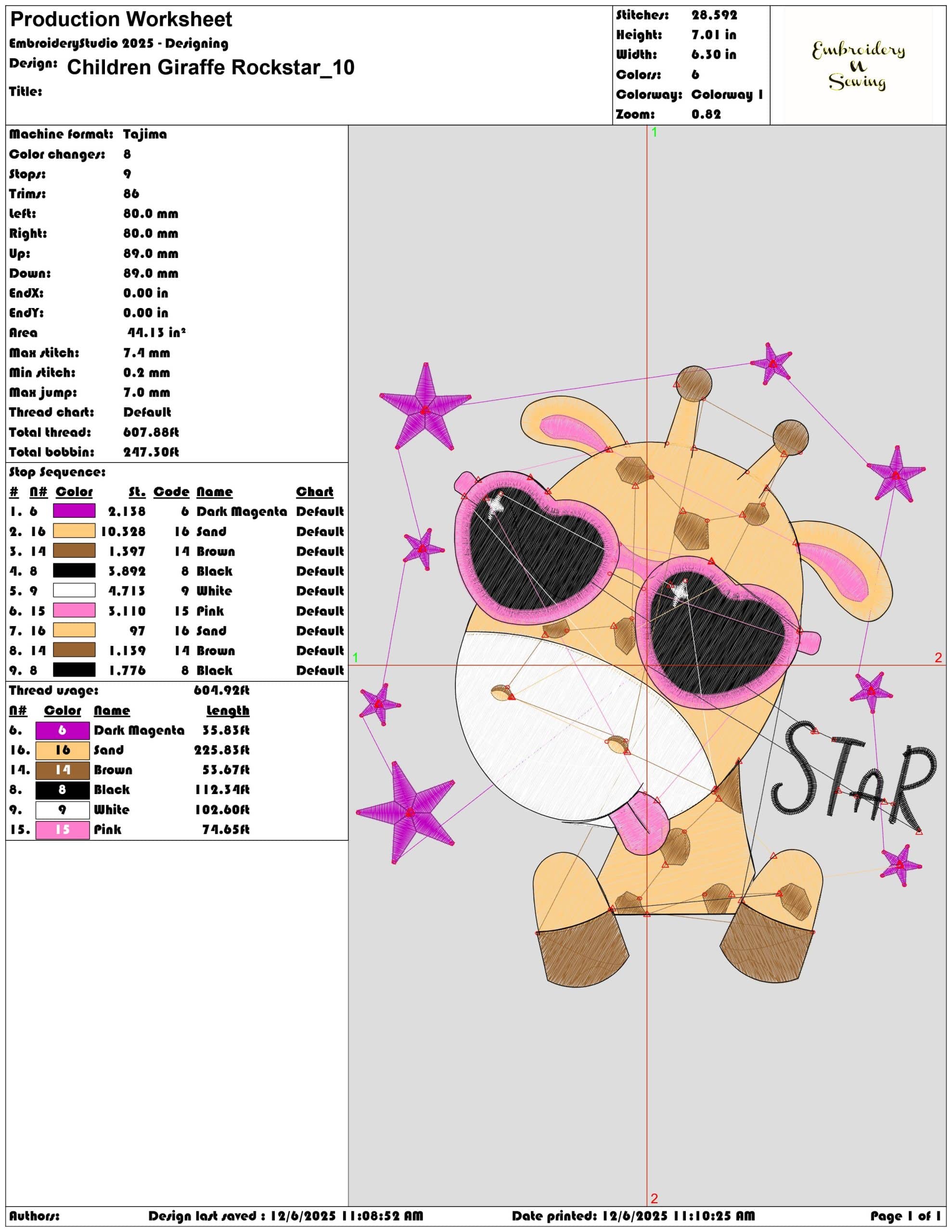 Children Giraffe Rockstar - Elegant embroidery design file - instant download — view 3