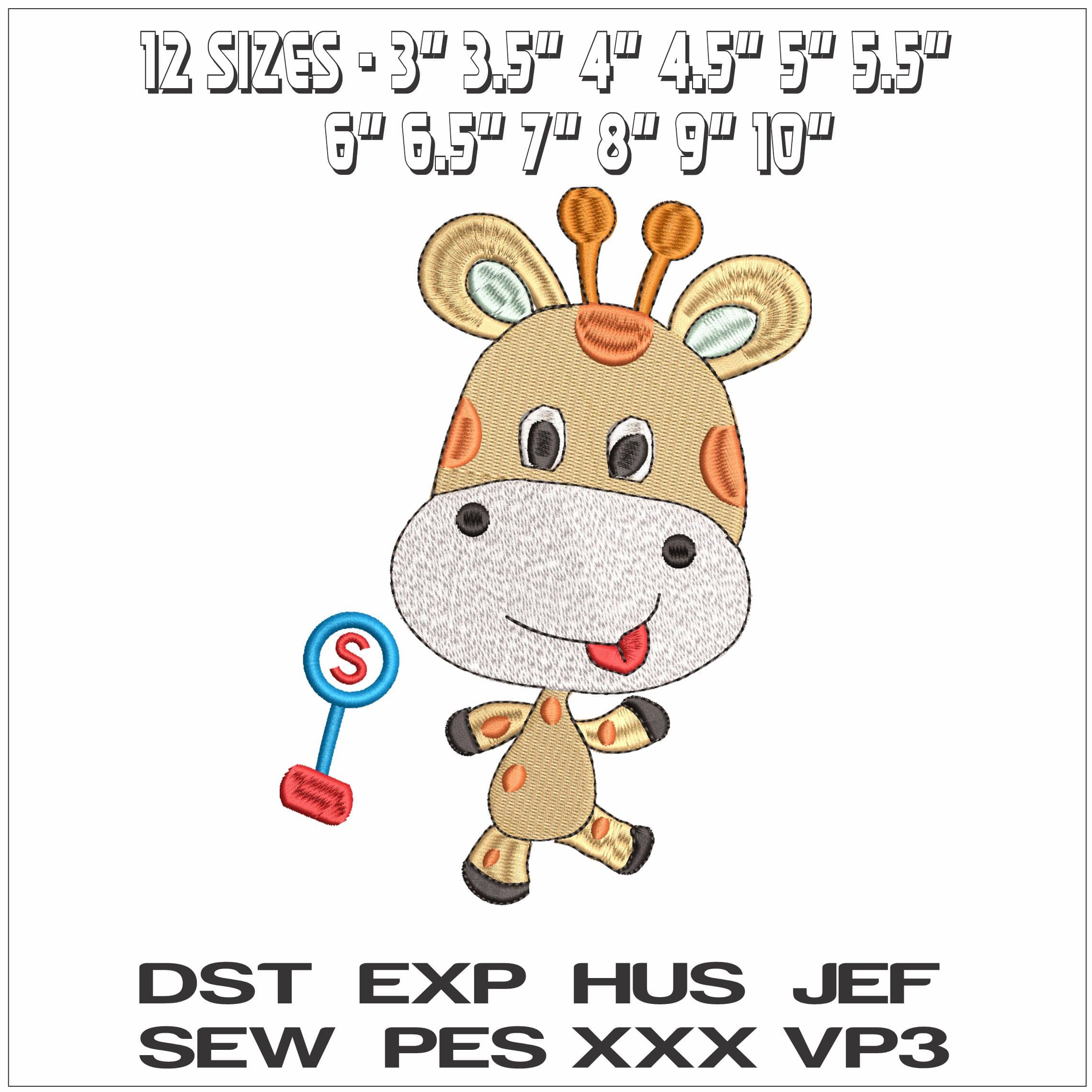 Children Giraffe with Stop sign - Elegant embroidery design file - instant download — view 2