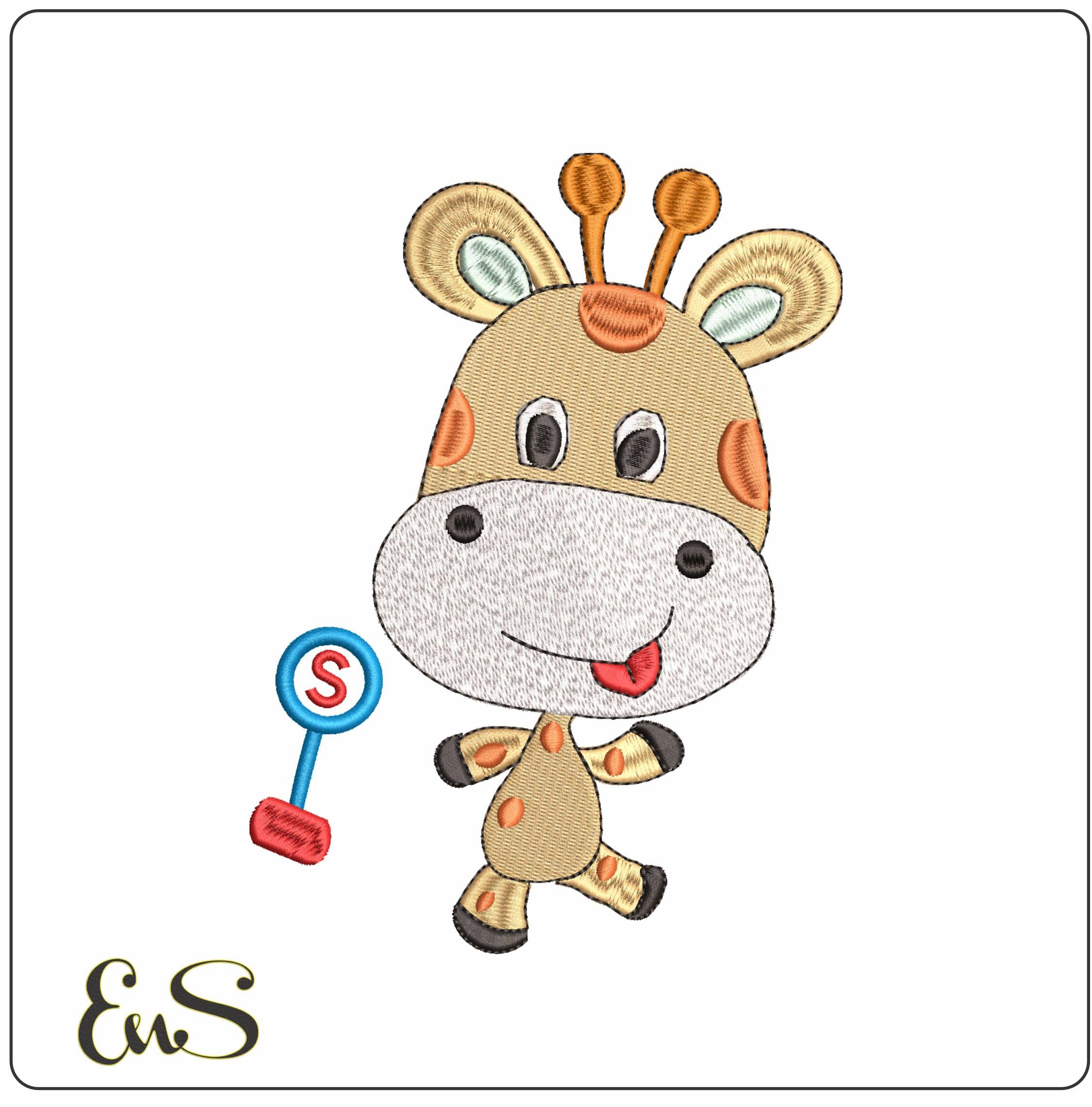 Children Giraffe with Stop sign - Elegant embroidery design file - instant download
