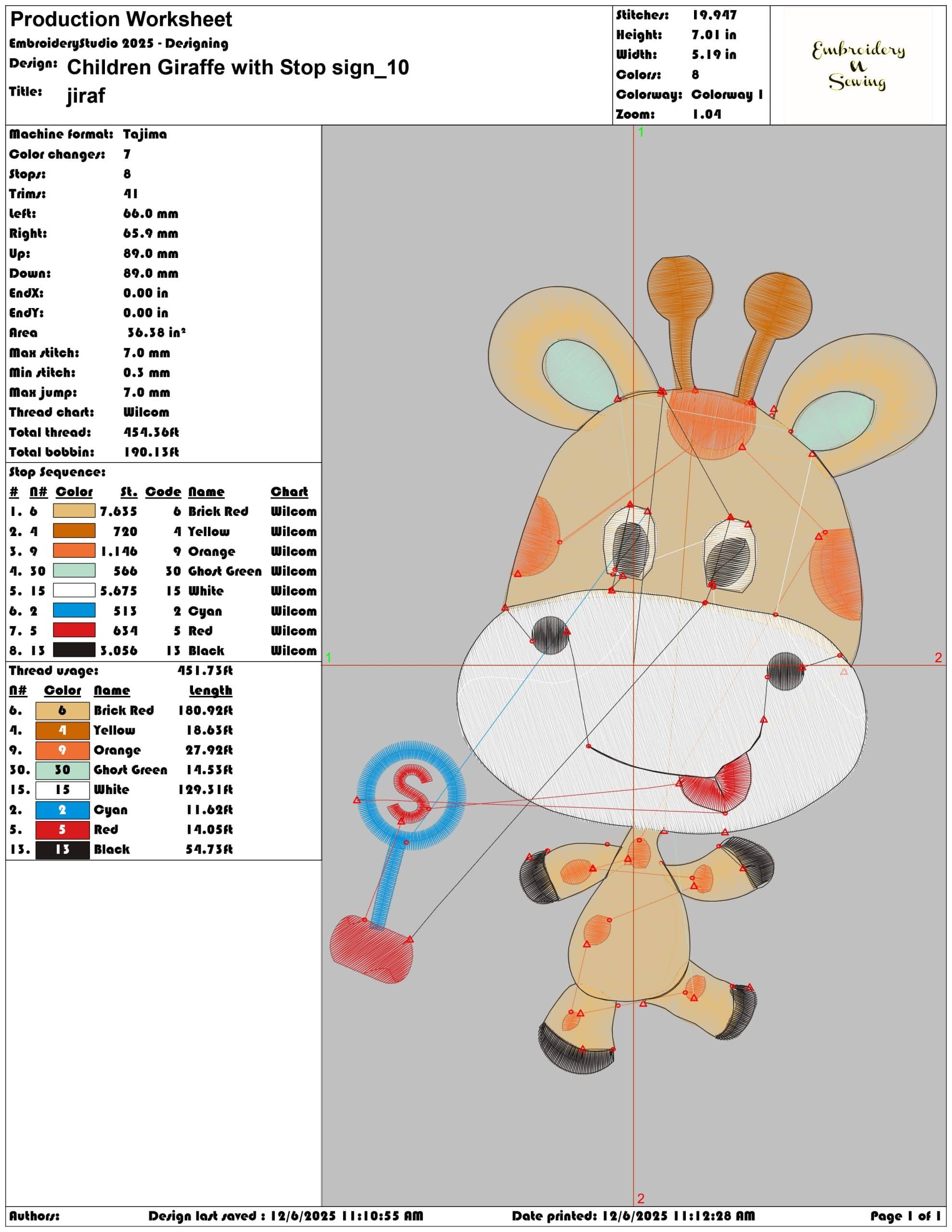 Children Giraffe with Stop sign - Elegant embroidery design file - instant download — view 3