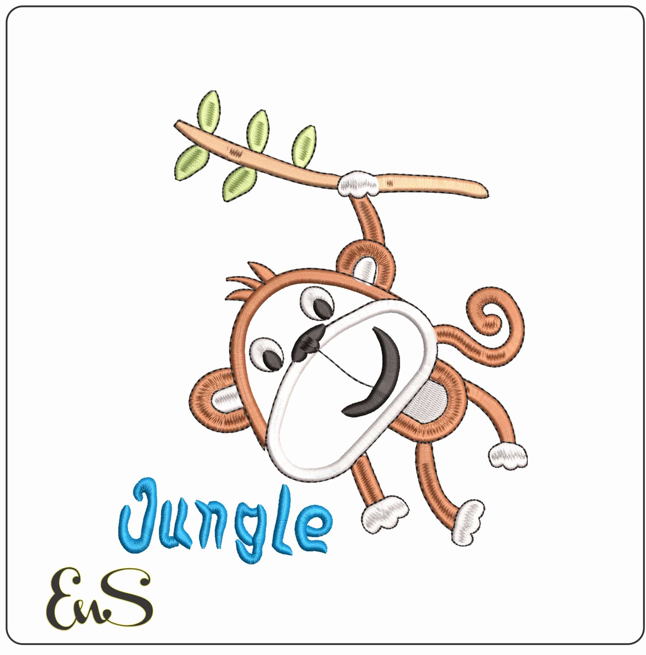 Children Monkey Applique - Elegant embroidery design file - instant download