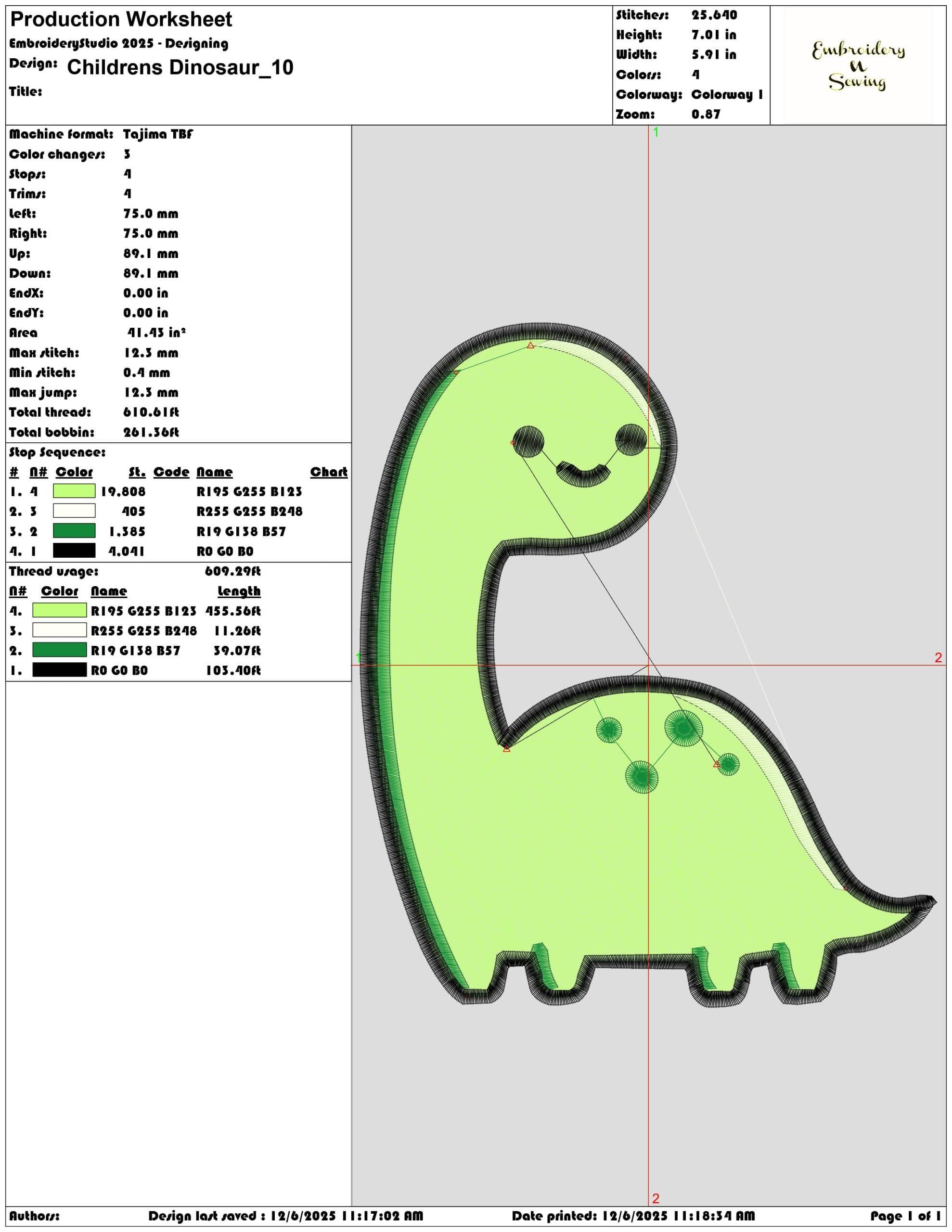 Childrens Dinosaur - Elegant embroidery design file - instant download — view 3