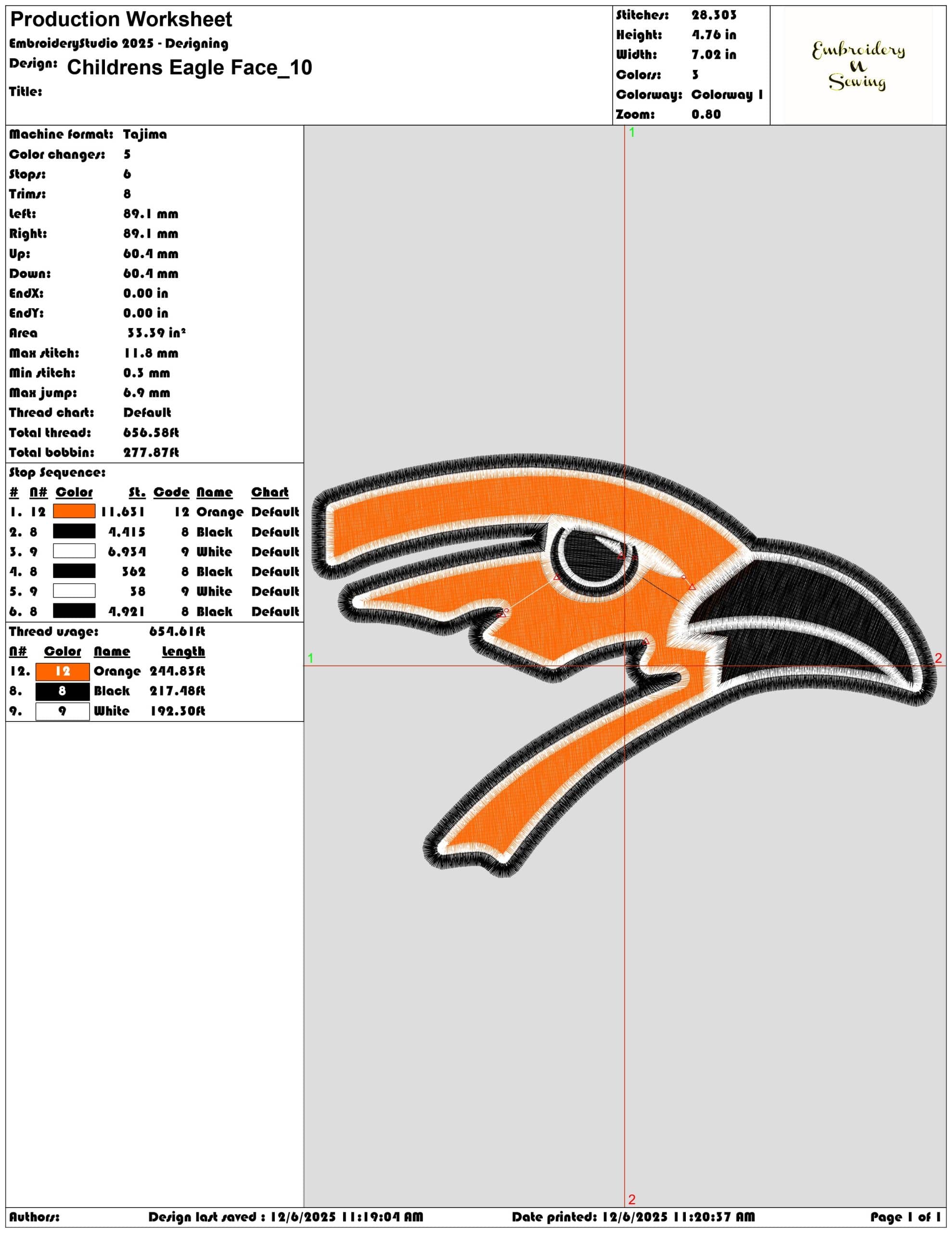 Childrens Eagle Face- Elegant embroidery design file - instant download — view 3