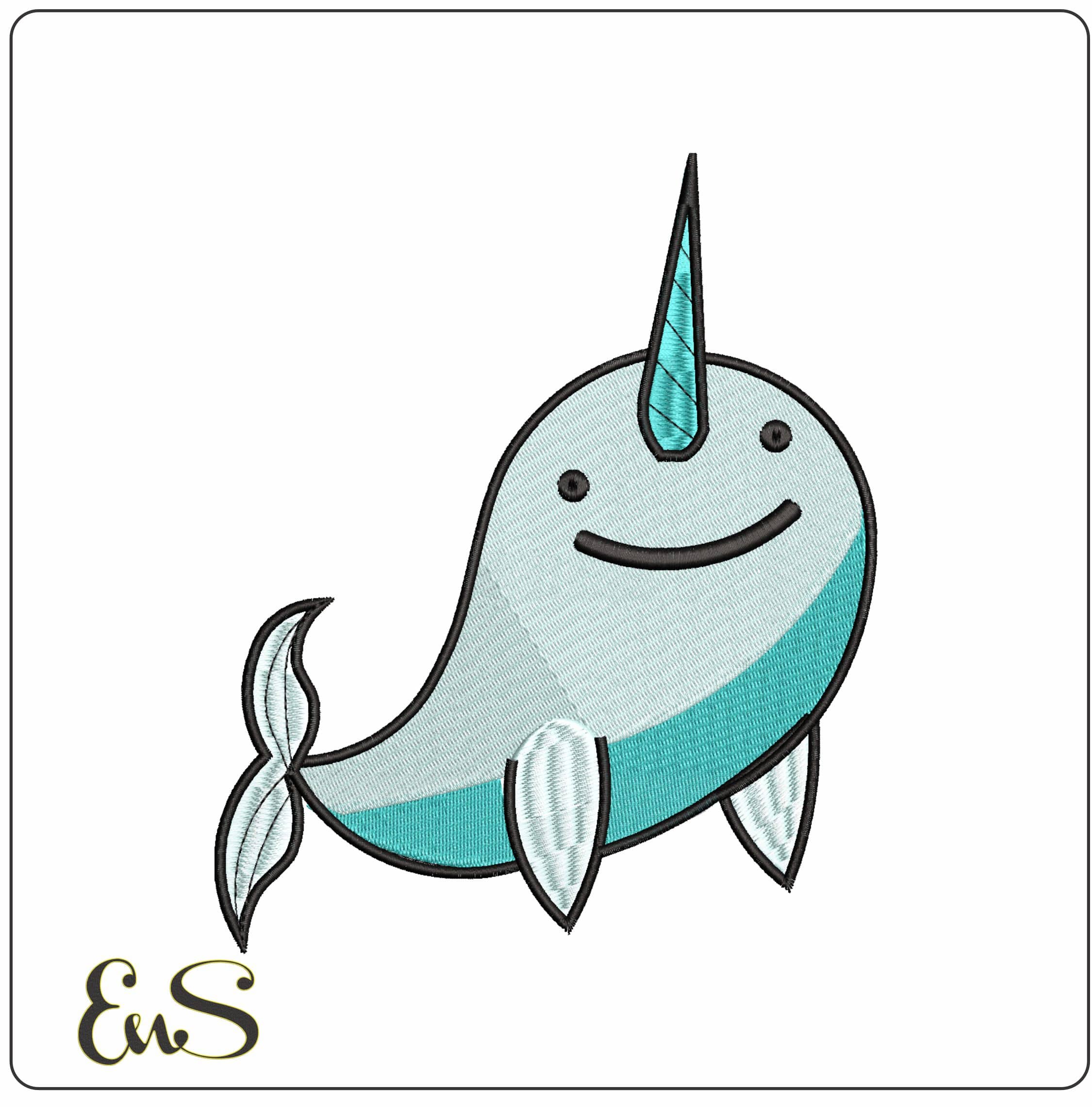 Childrens Long horned Whale- Elegant embroidery design file - instant download