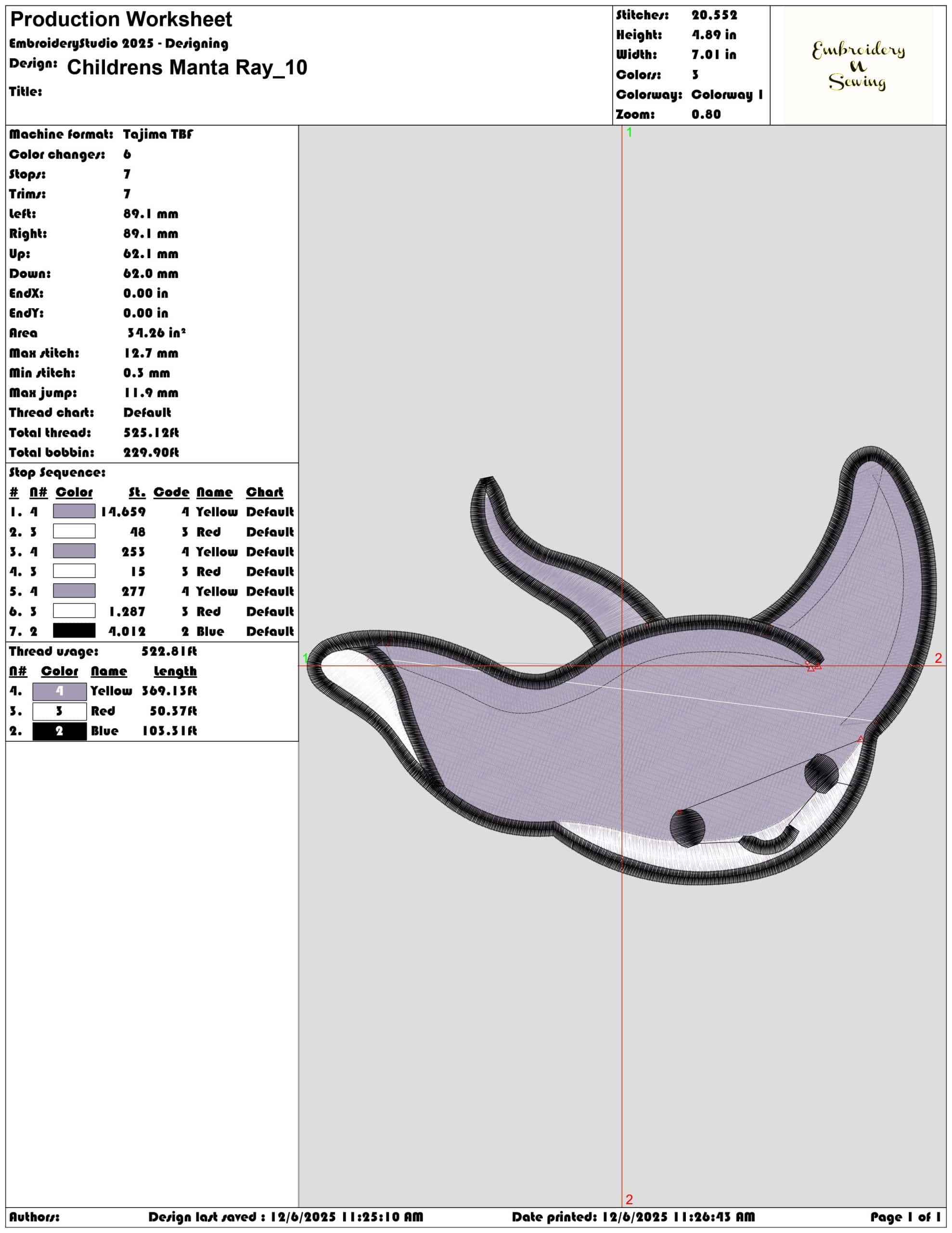 Childrens Manta Ray- Elegant embroidery design file - instant download — view 3
