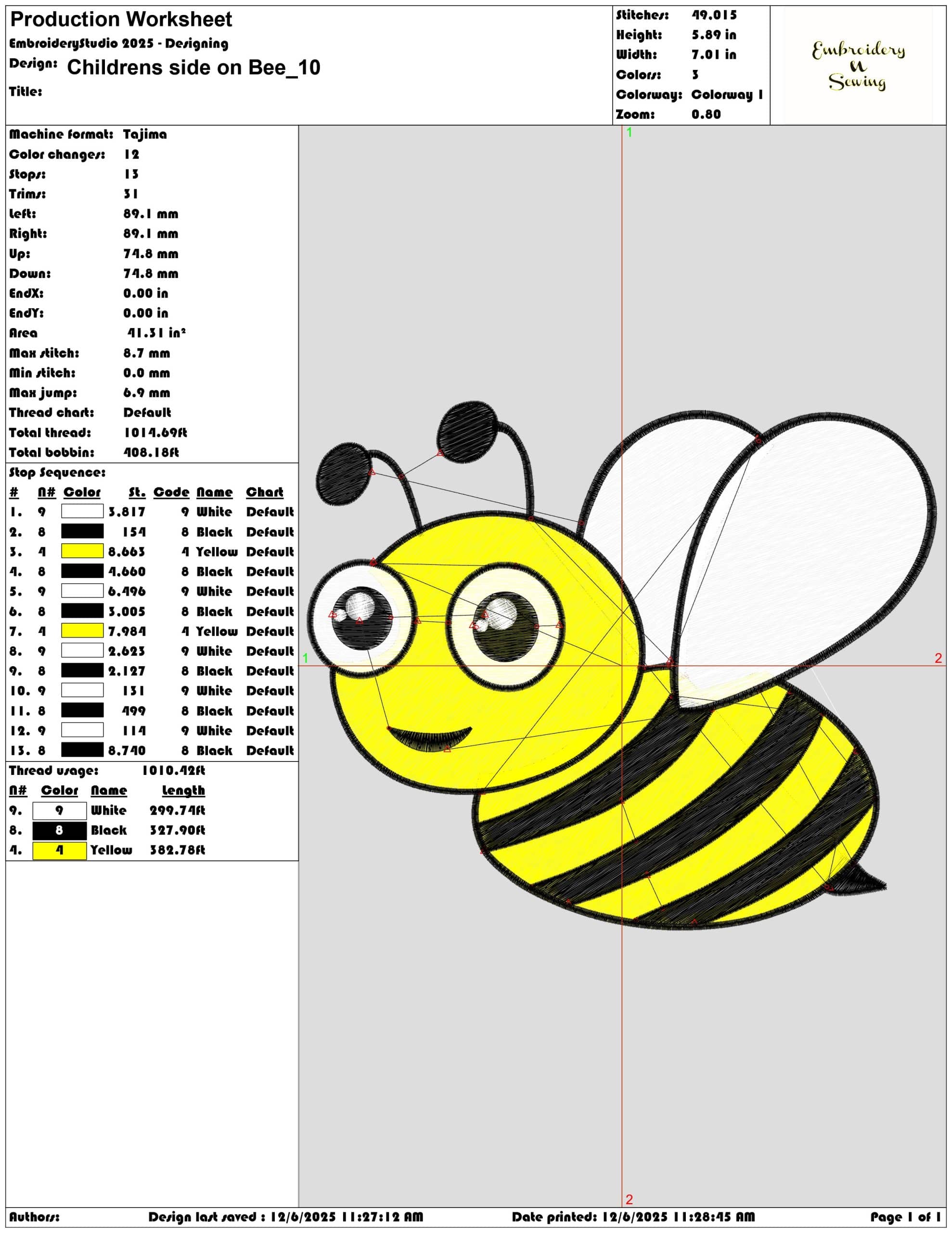 Childrens side on Bee- Elegant embroidery design file - instant download — view 3