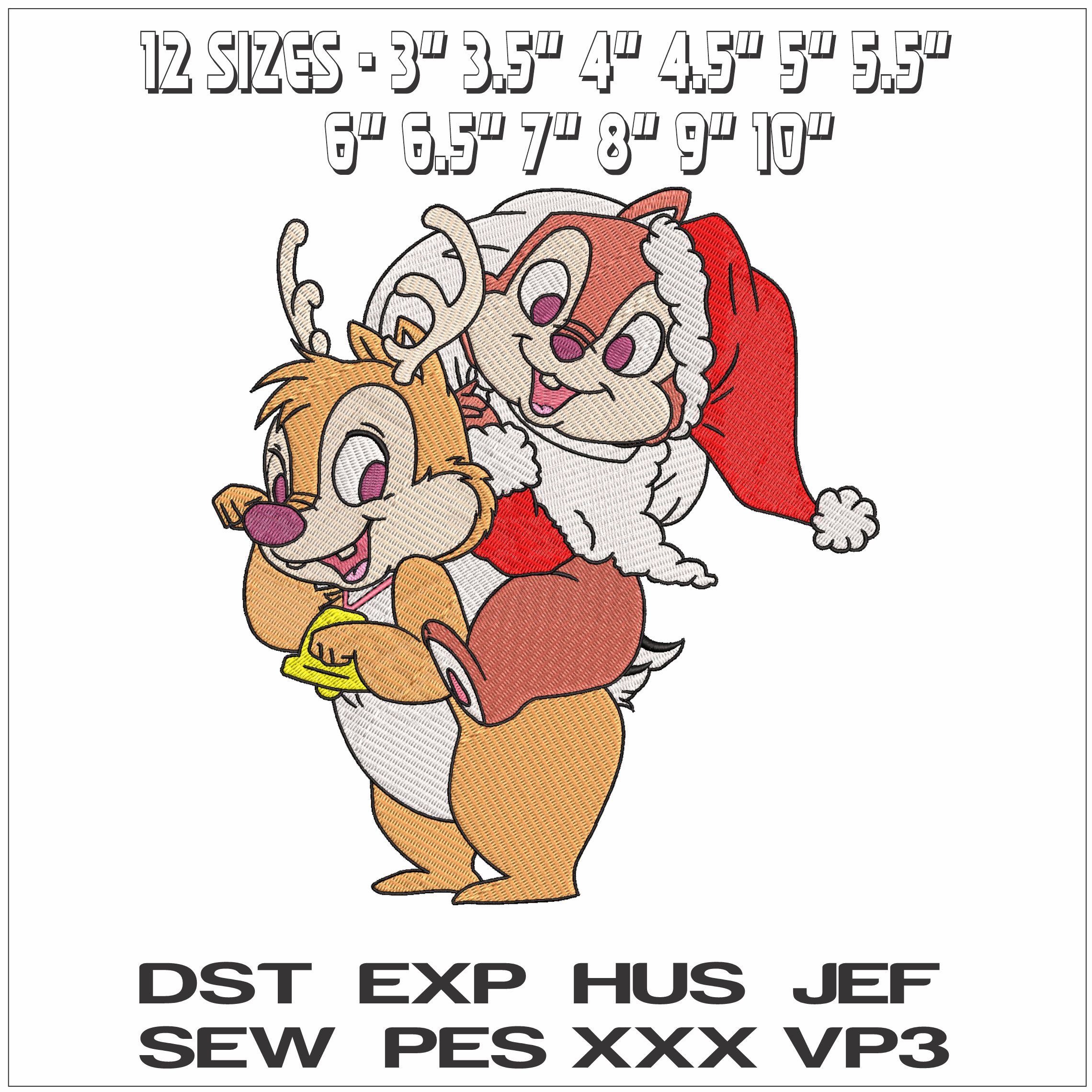 Chip and Dale as Reindeer and Santa- Elegant embroidery design file - instant download — view 2