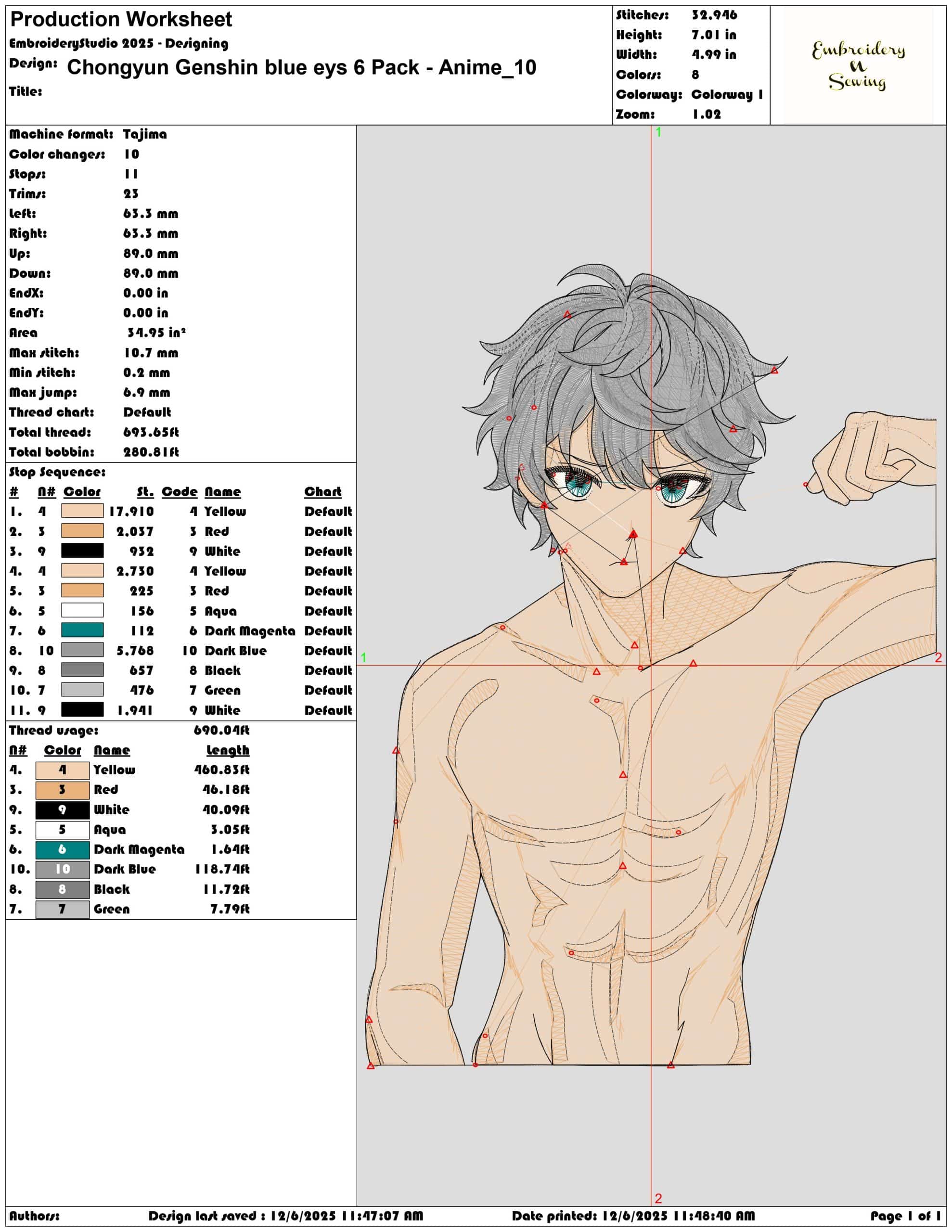 Chongyun Genshin blue eys 6 Pack Anime- Elegant embroidery design file - instant download — view 3