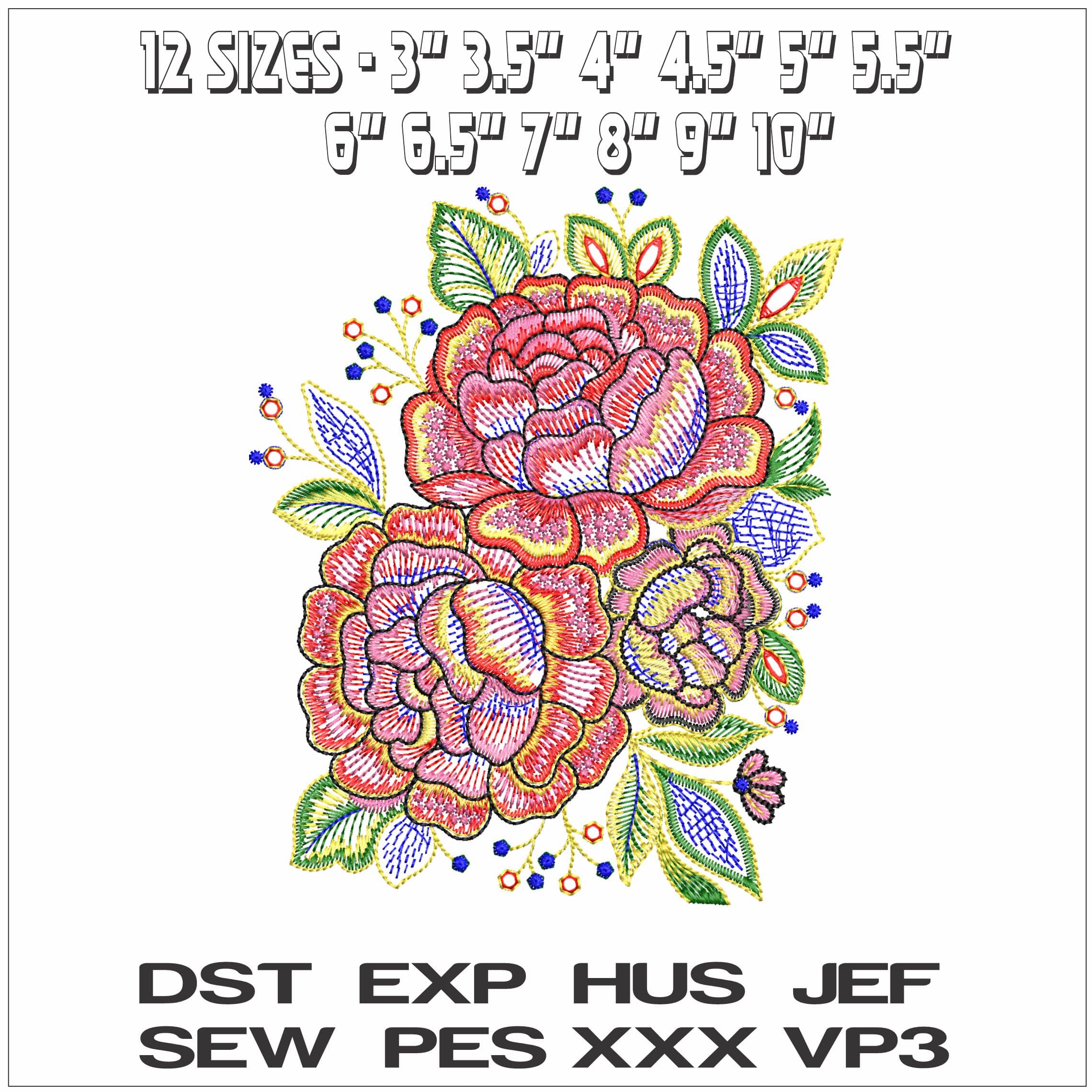 Chrysantham Blooms Stylized- Elegant embroidery design file - instant download — view 2