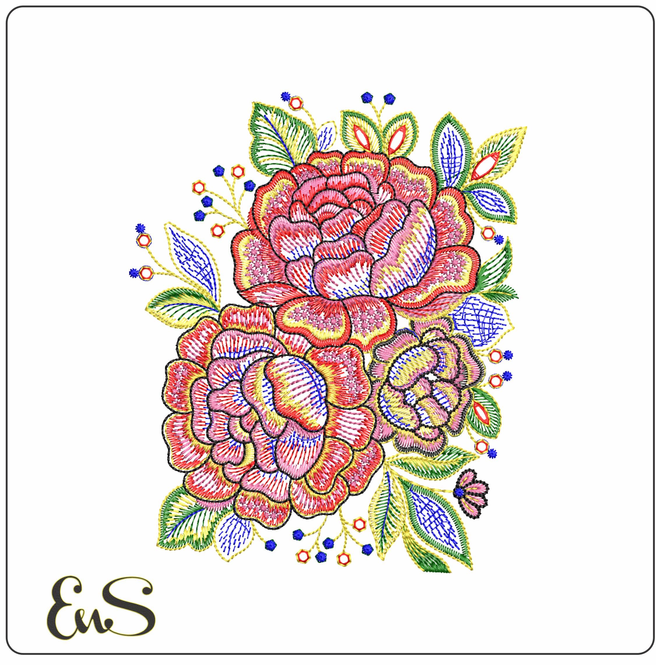 Chrysantham Blooms Stylized- Elegant embroidery design file - instant download