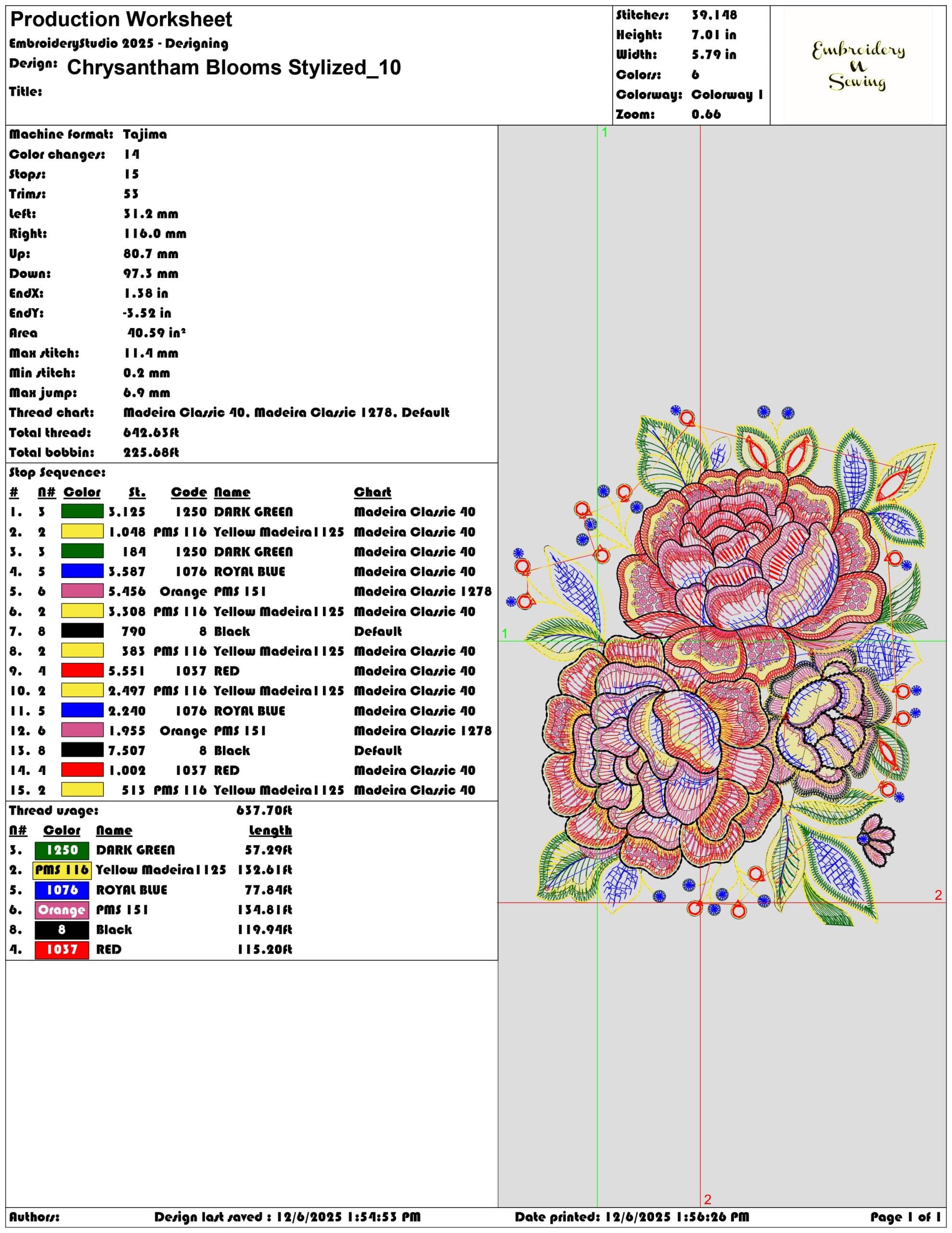 Chrysantham Blooms Stylized- Elegant embroidery design file - instant download — view 3