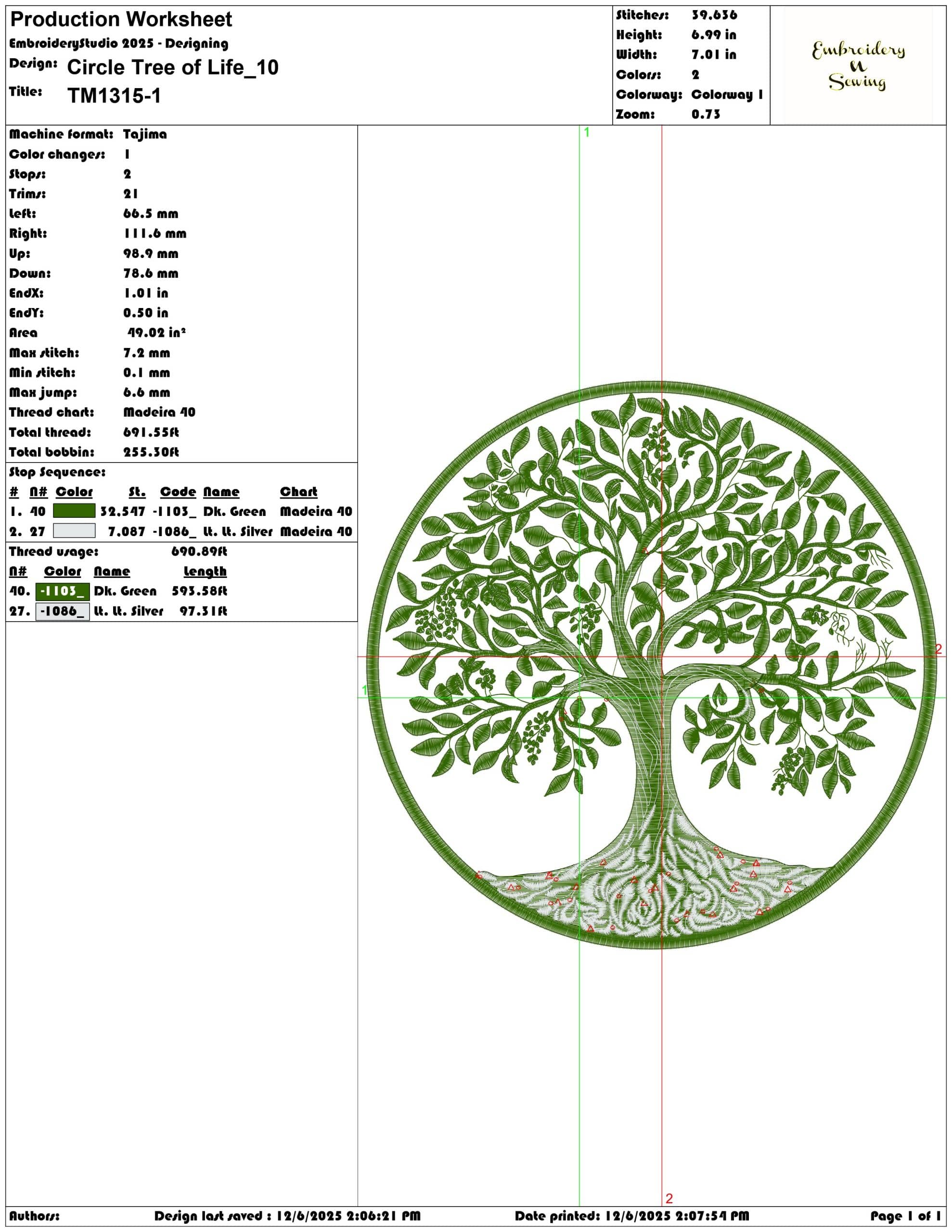 Circle Tree of Life- Elegant embroidery design file - instant download — view 3