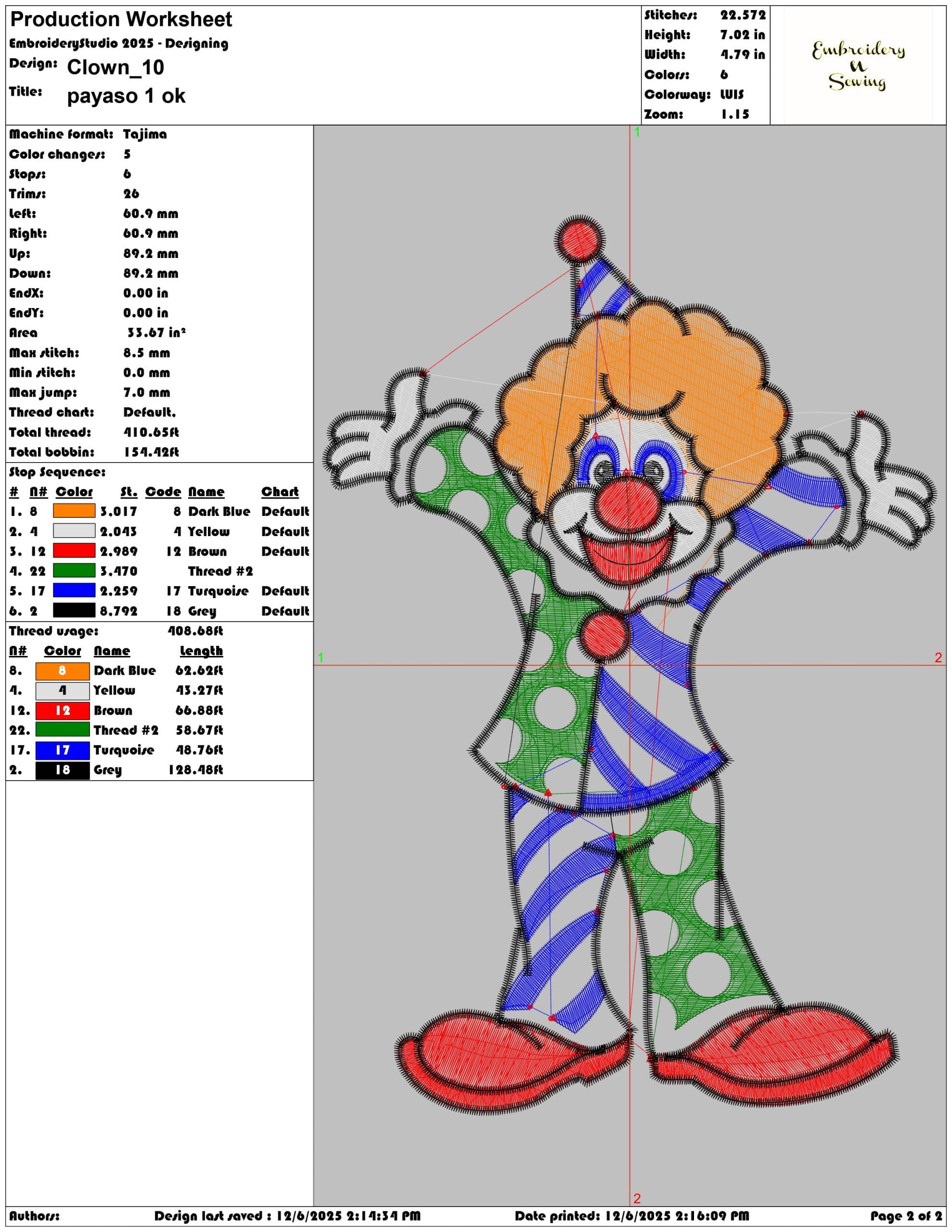 Clown- Elegant embroidery design file - instant download — view 3