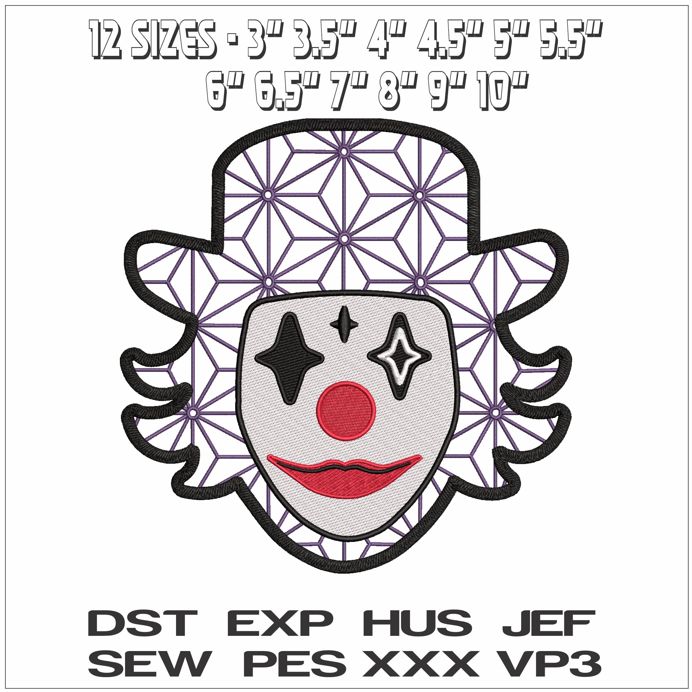 Clown Face with no background- Elegant embroidery design file - instant download — view 2