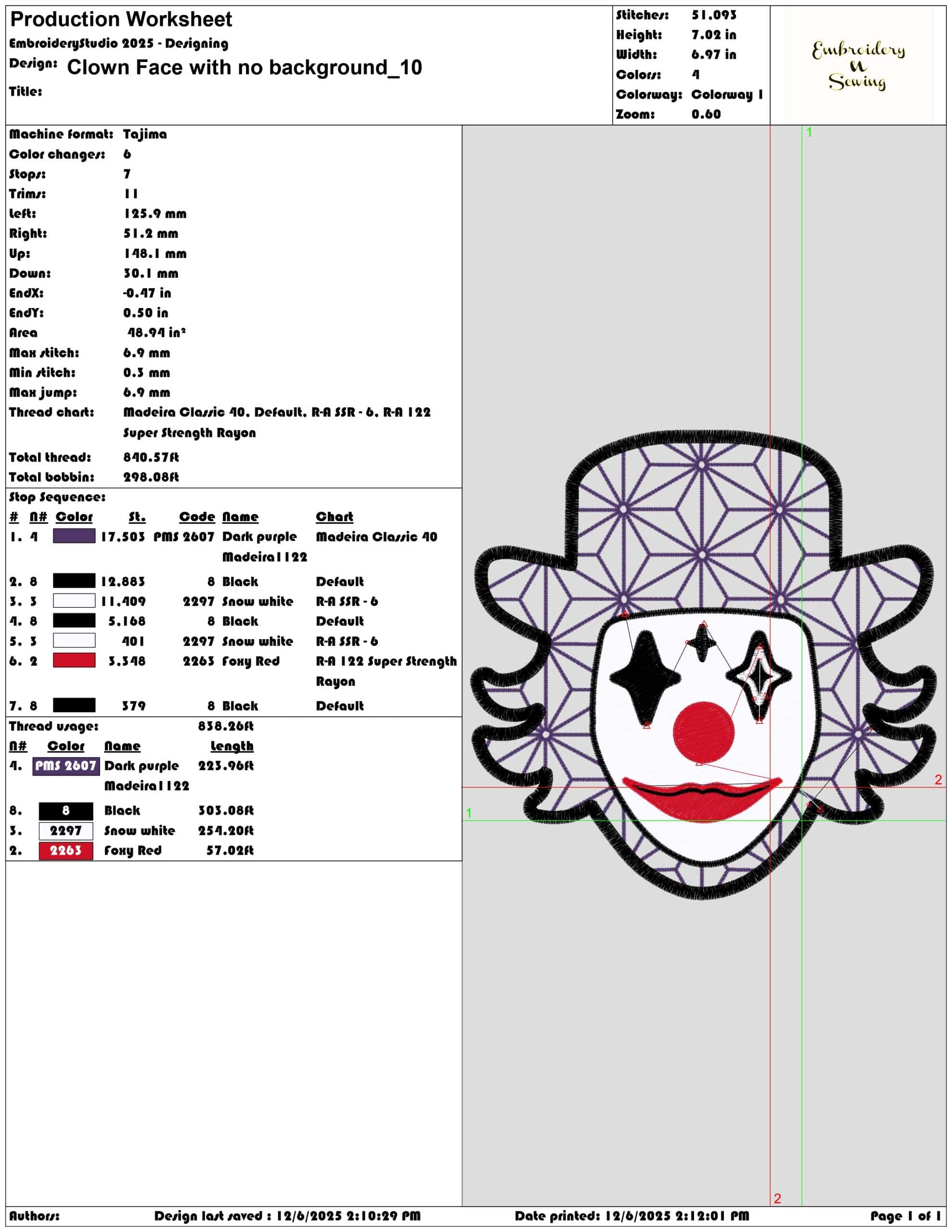 Clown Face with no background- Elegant embroidery design file - instant download — view 3