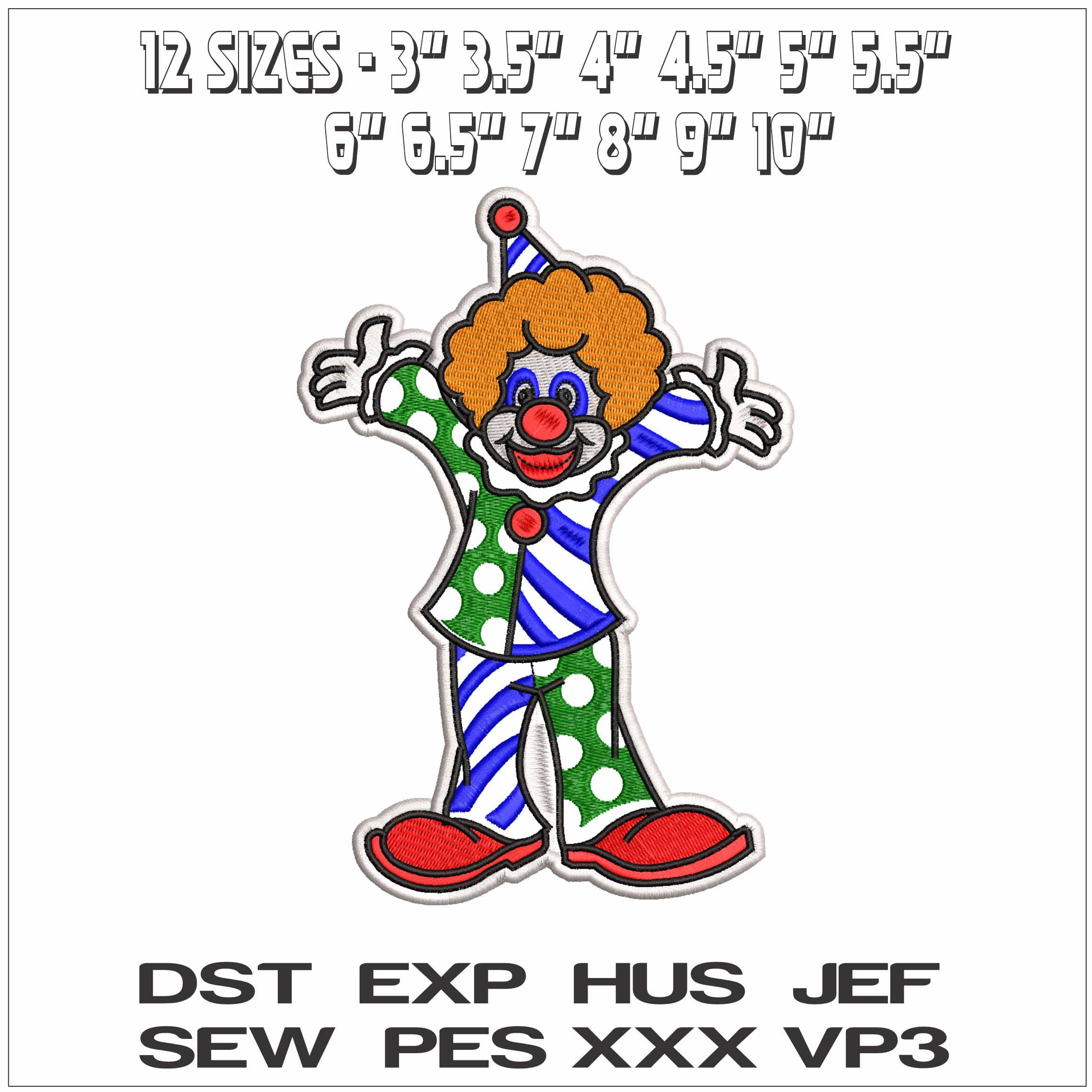 Clown wiith Outline- Elegant embroidery design file - instant download — view 2