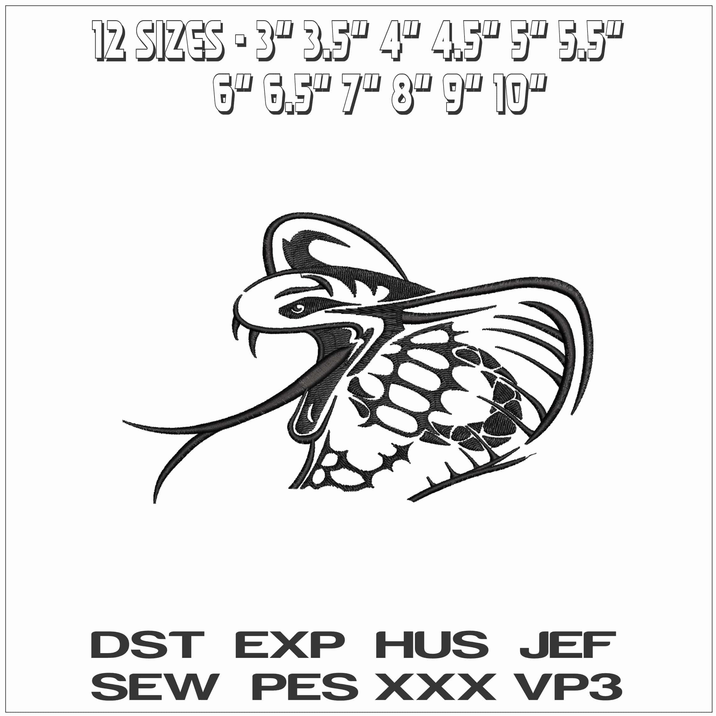 Cobra GT500 Snake- Elegant embroidery design file - instant download — view 2