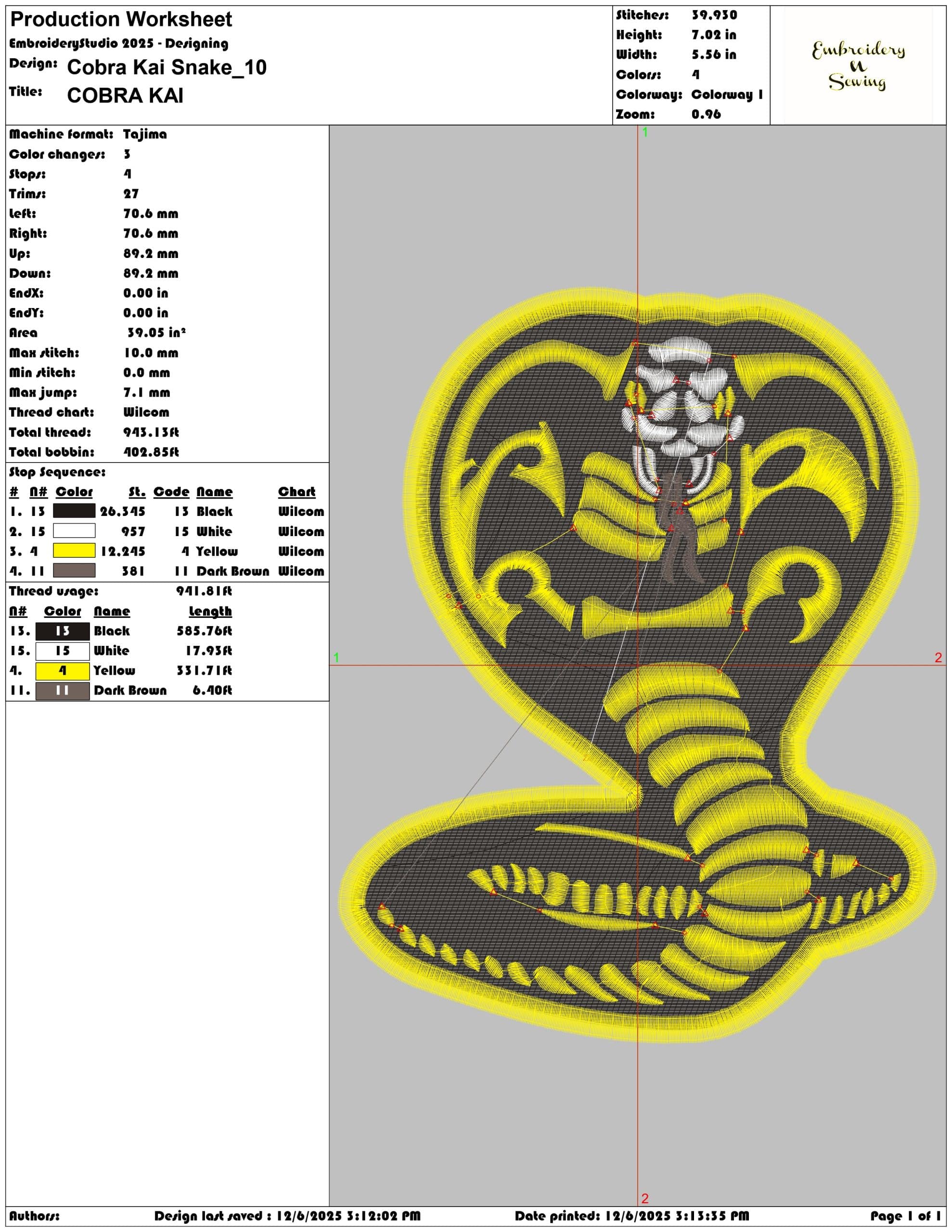 Cobra Kai Snake- Elegant embroidery design file - instant download — view 3