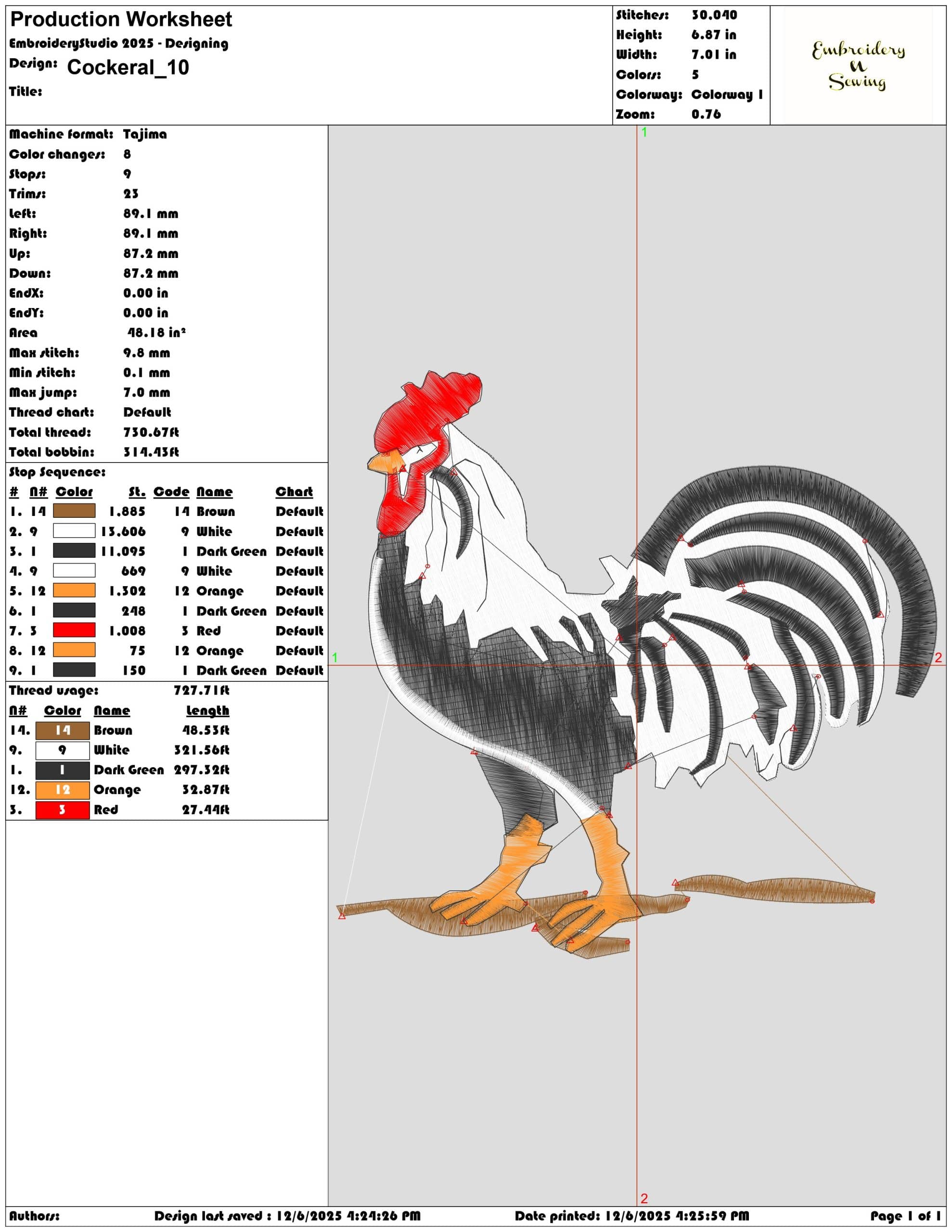 Cockeral- Elegant embroidery design file - instant download — view 3