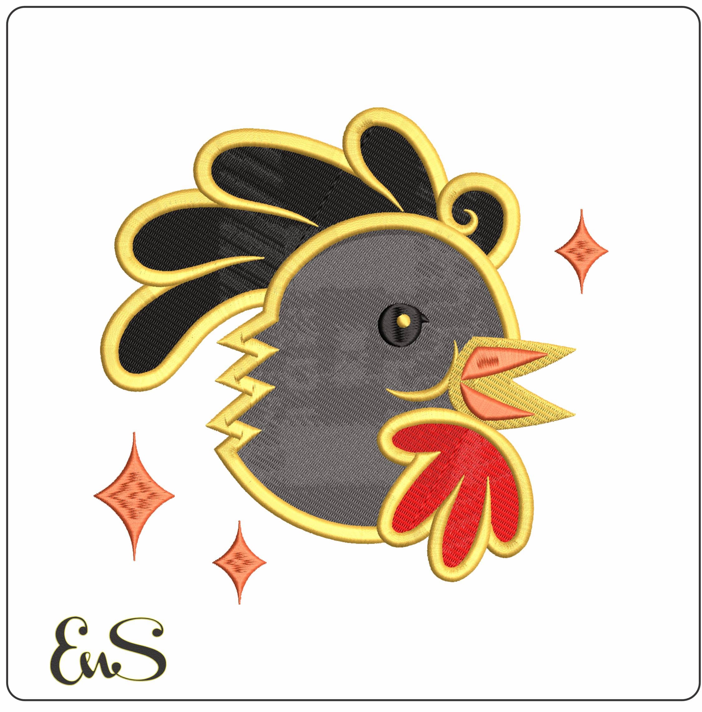 Cockeral Head Basic- Elegant embroidery design file - instant download