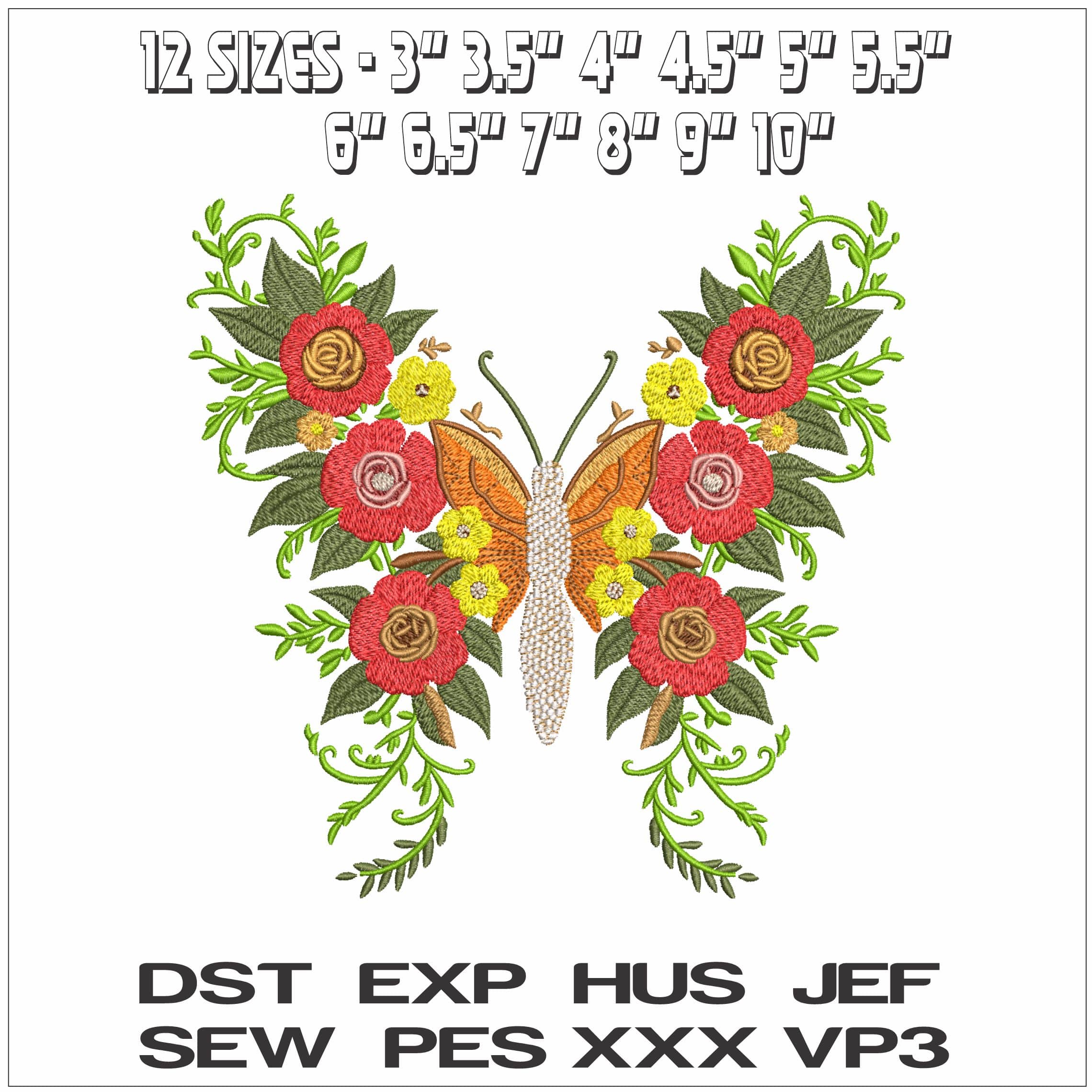 Colorful Floral butterfly- Elegant embroidery design file - instant download — view 2
