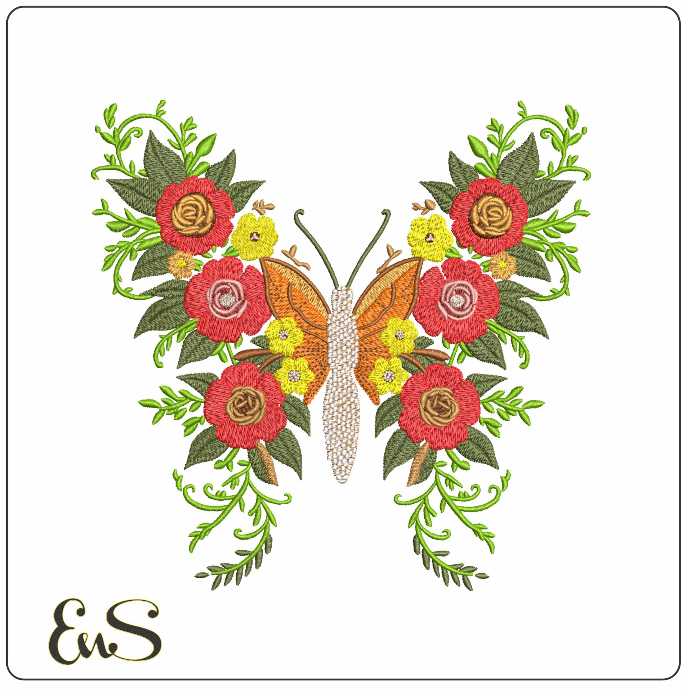 Colorful Floral butterfly- Elegant embroidery design file - instant download