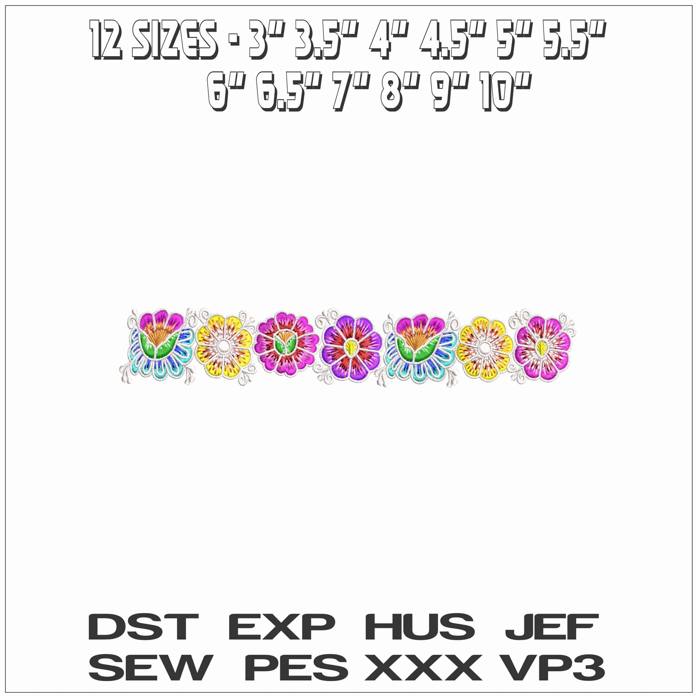 Colorful Mexican Flowers - Elegant embroidery design file - instant download — view 2