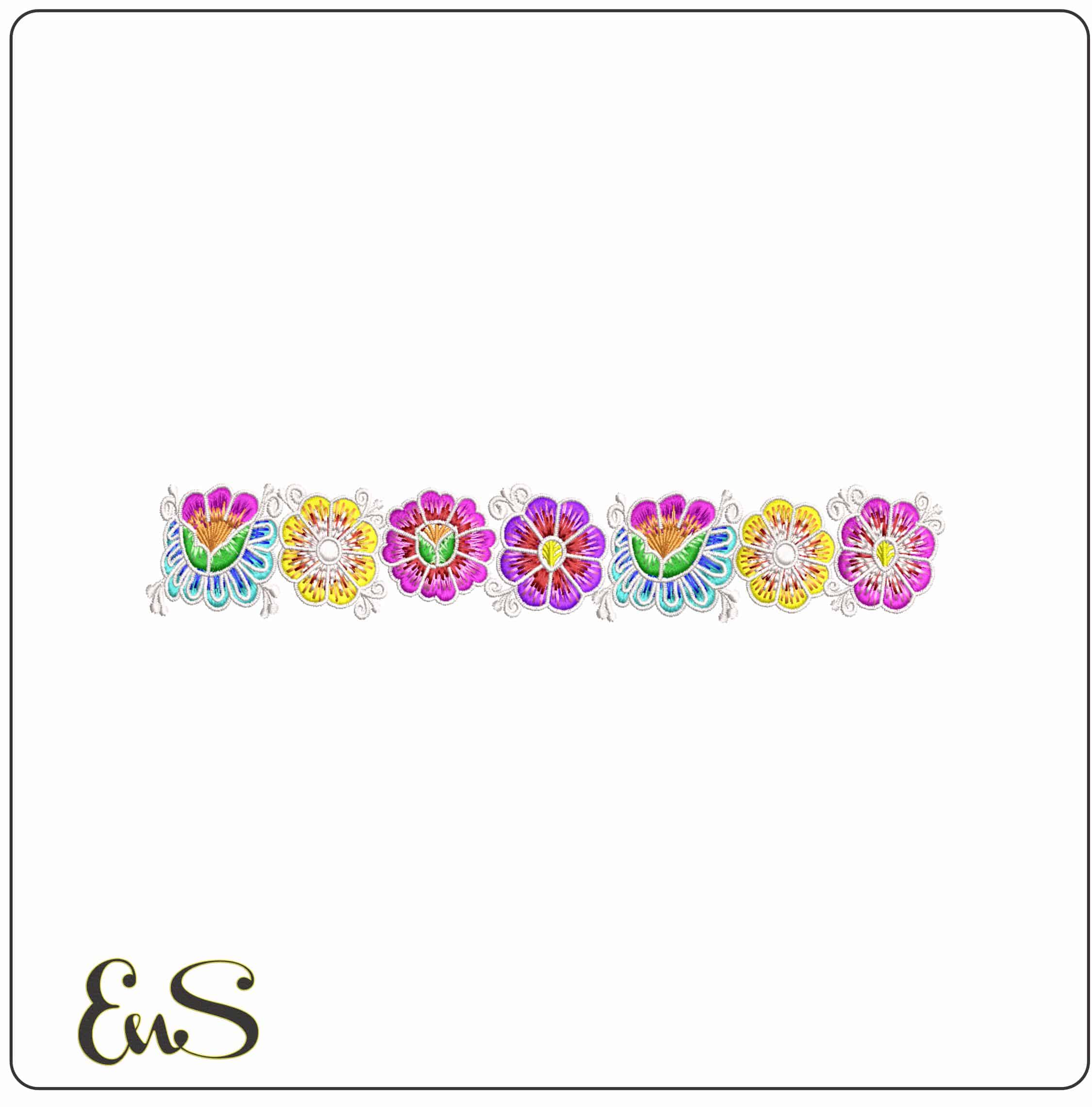 Colorful Mexican Flowers - Elegant embroidery design file - instant download