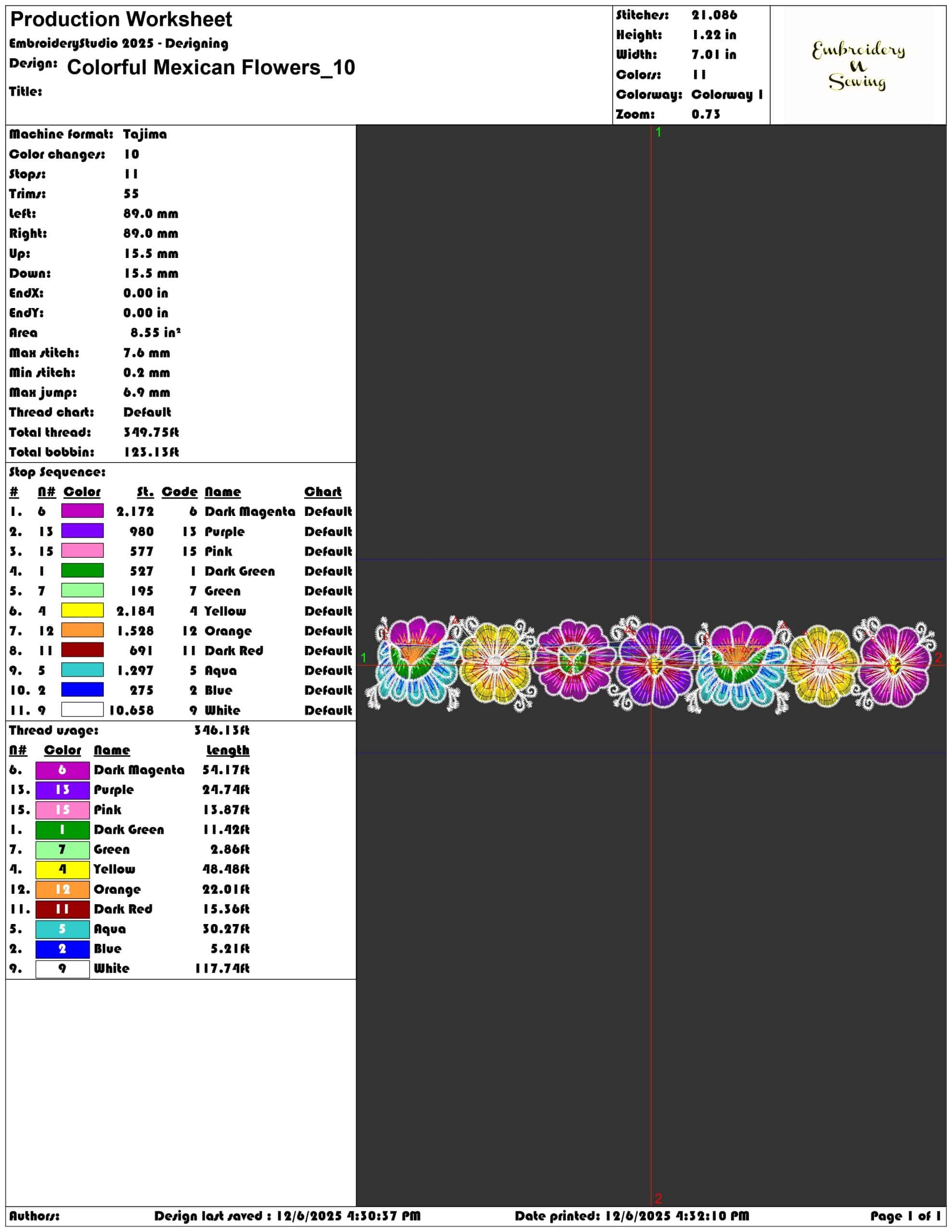 Colorful Mexican Flowers - Elegant embroidery design file - instant download — view 3