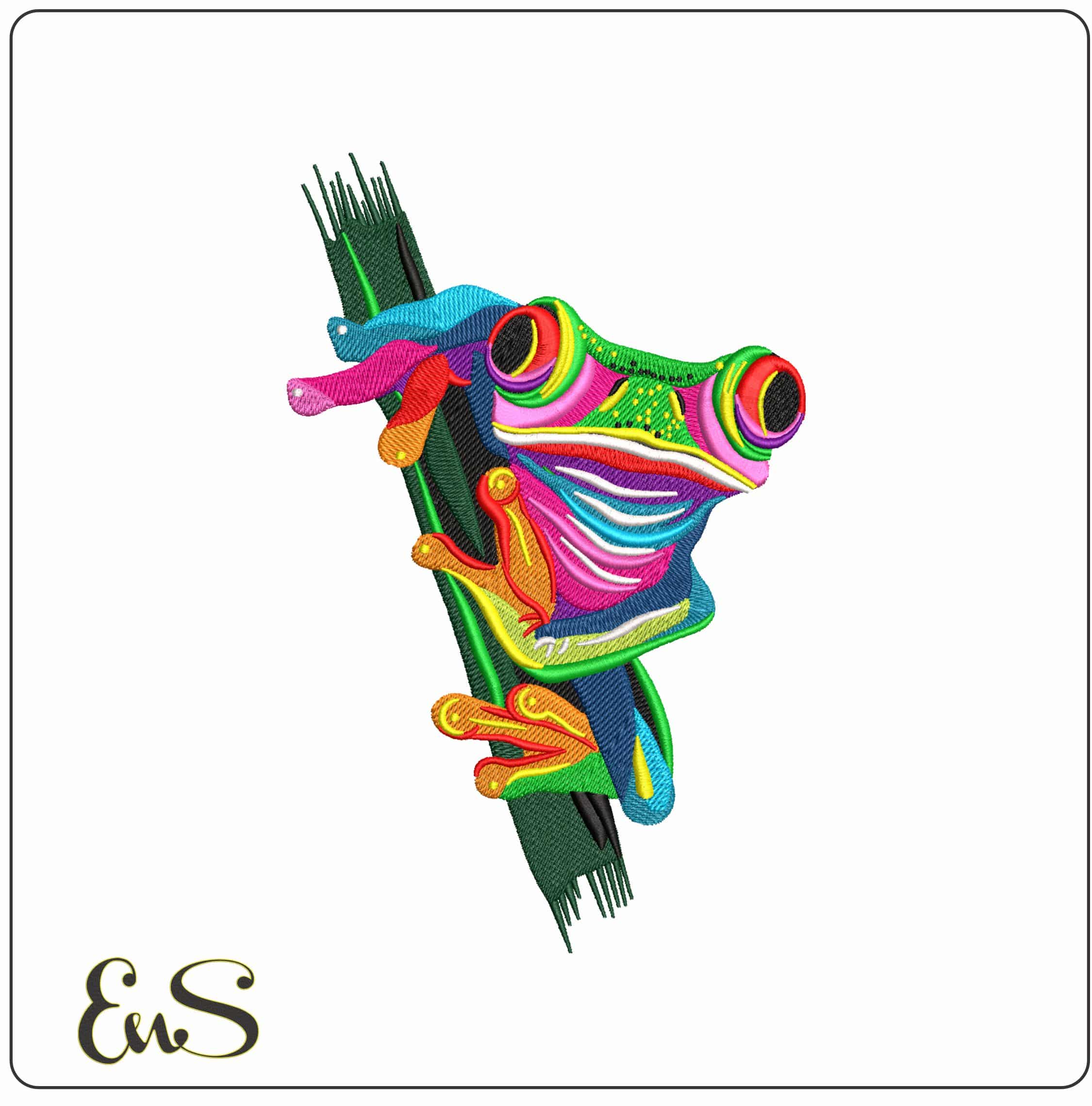 Colorful Red eye Tree Frog - Elegant embroidery design file - instant download