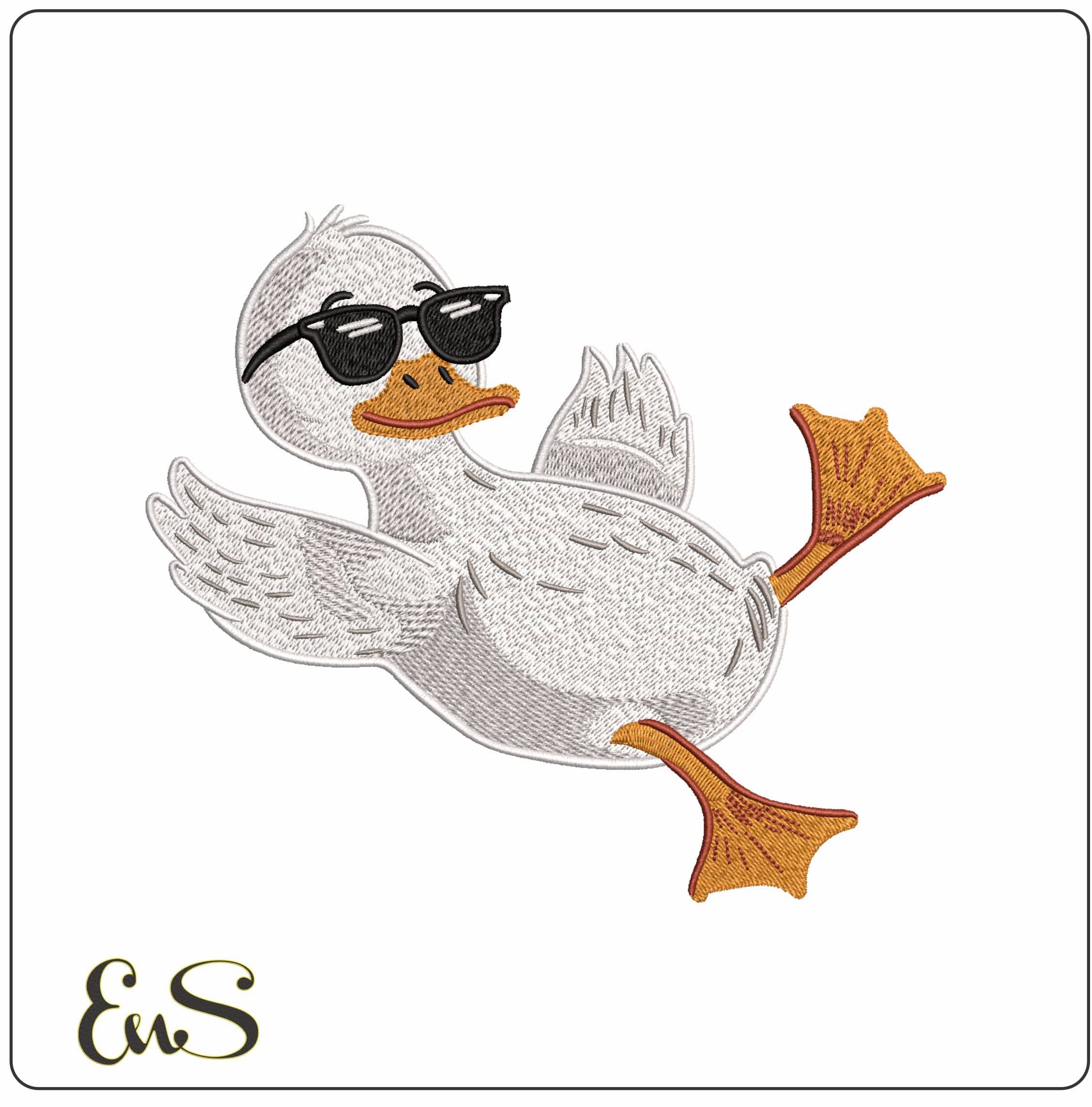 Cool Duck Chilling - Elegant embroidery design file - instant download