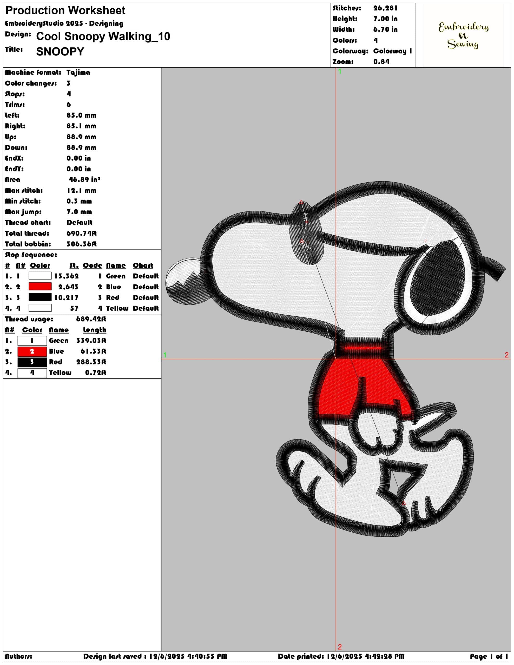 Cool Snoopy Walking- Elegant embroidery design file - instant download — view 3