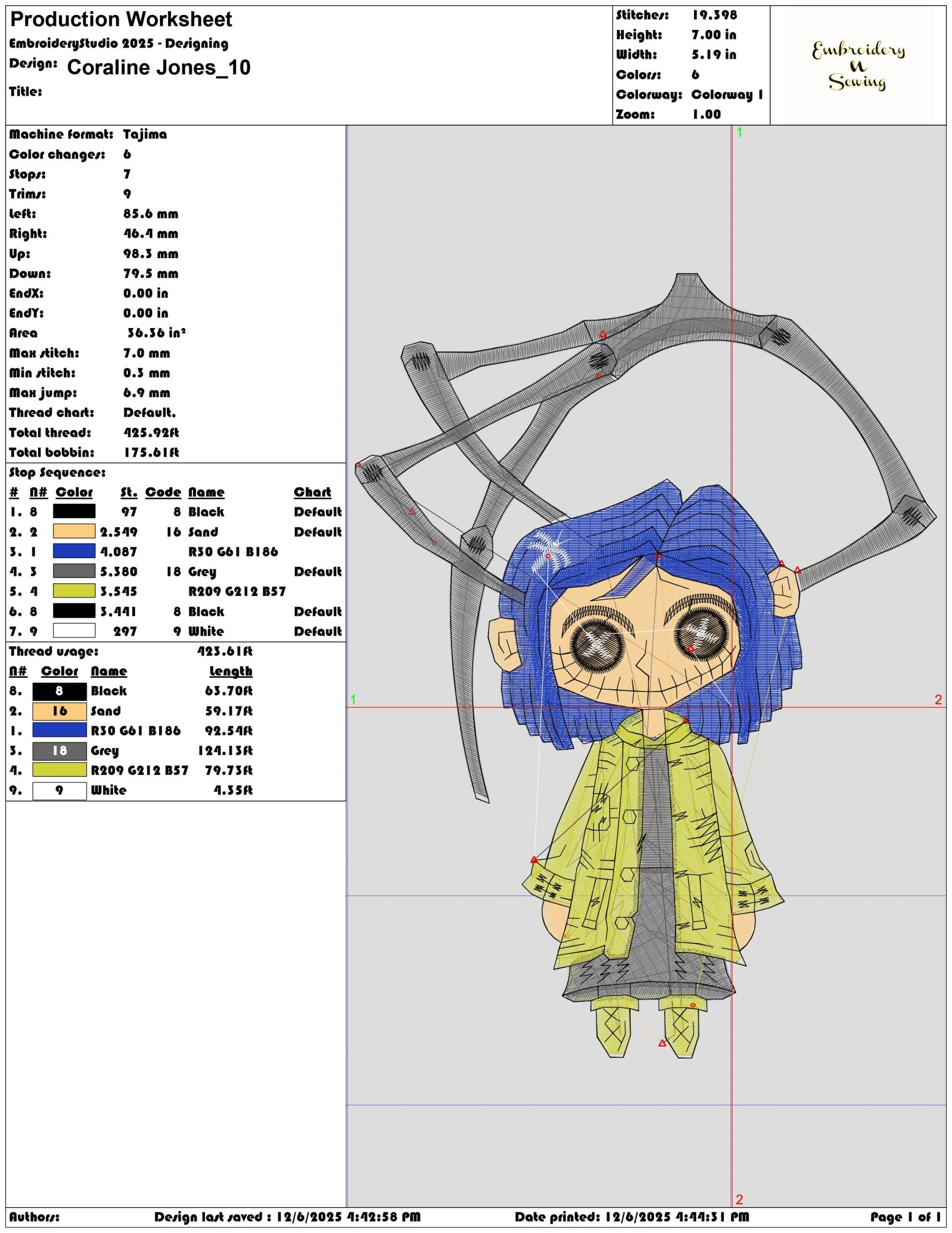 Coraline Jones- Elegant embroidery design file - instant download — view 3
