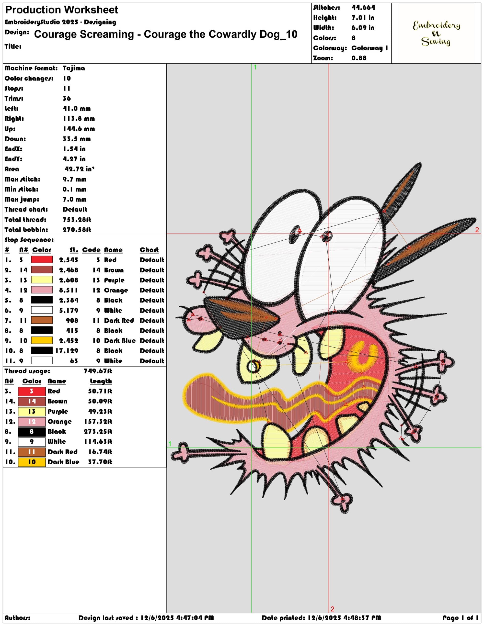 Courage Screaming Courage the Cowardly Dog- Elegant embroidery design file - instant download — view 3