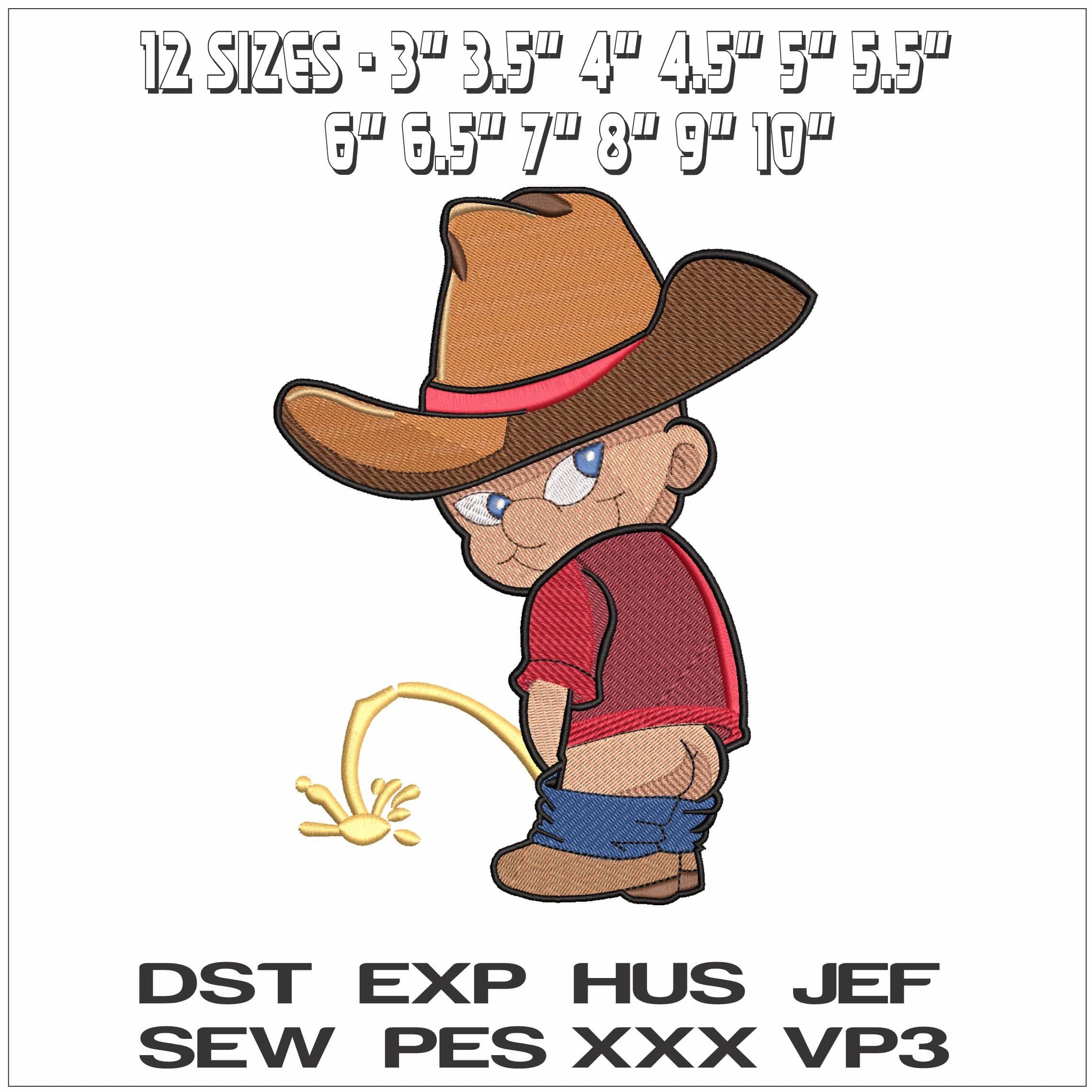 Cowboy Peeing- Elegant embroidery design file - instant download — view 2