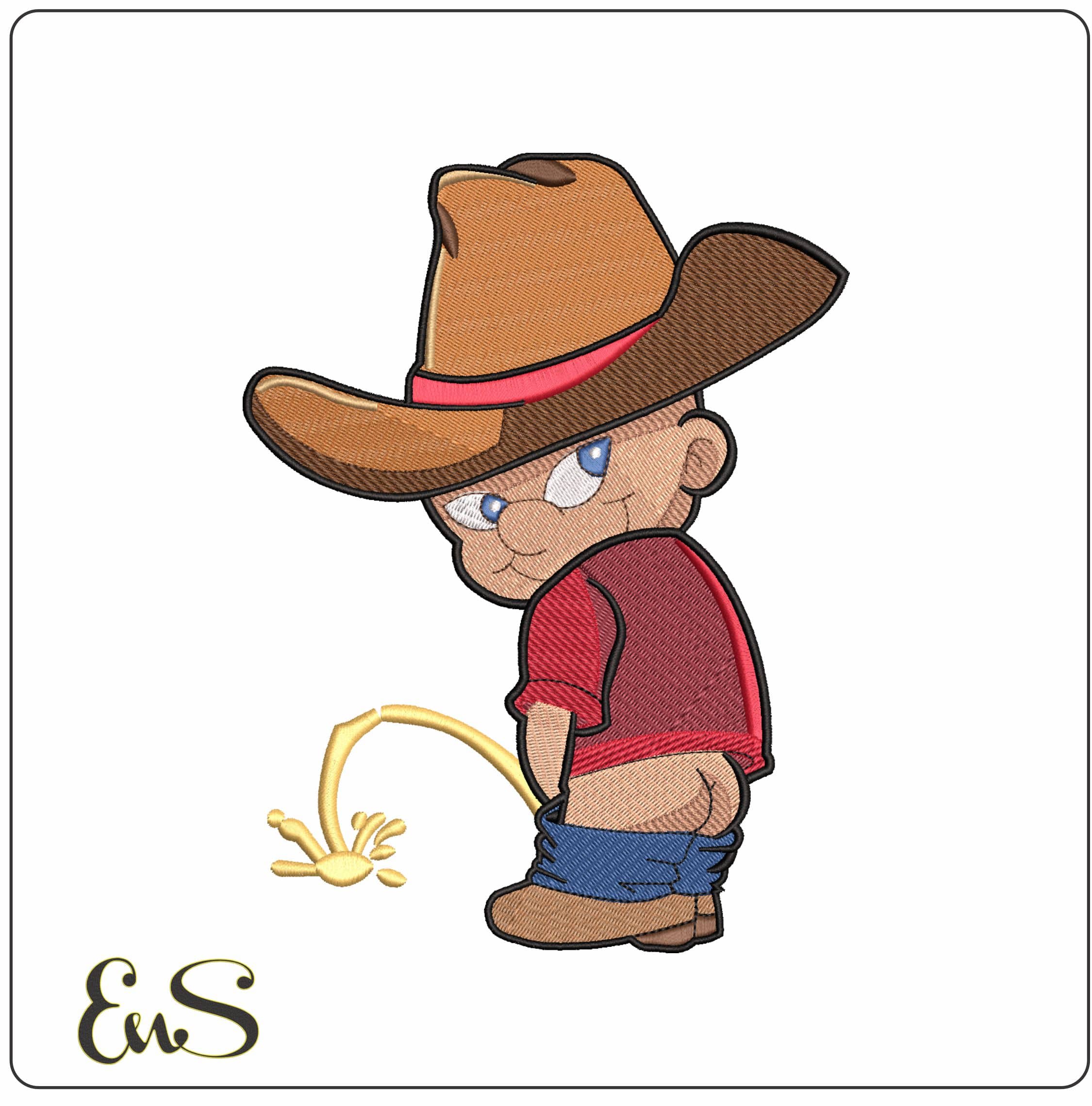 Cowboy Peeing- Elegant embroidery design file - instant download