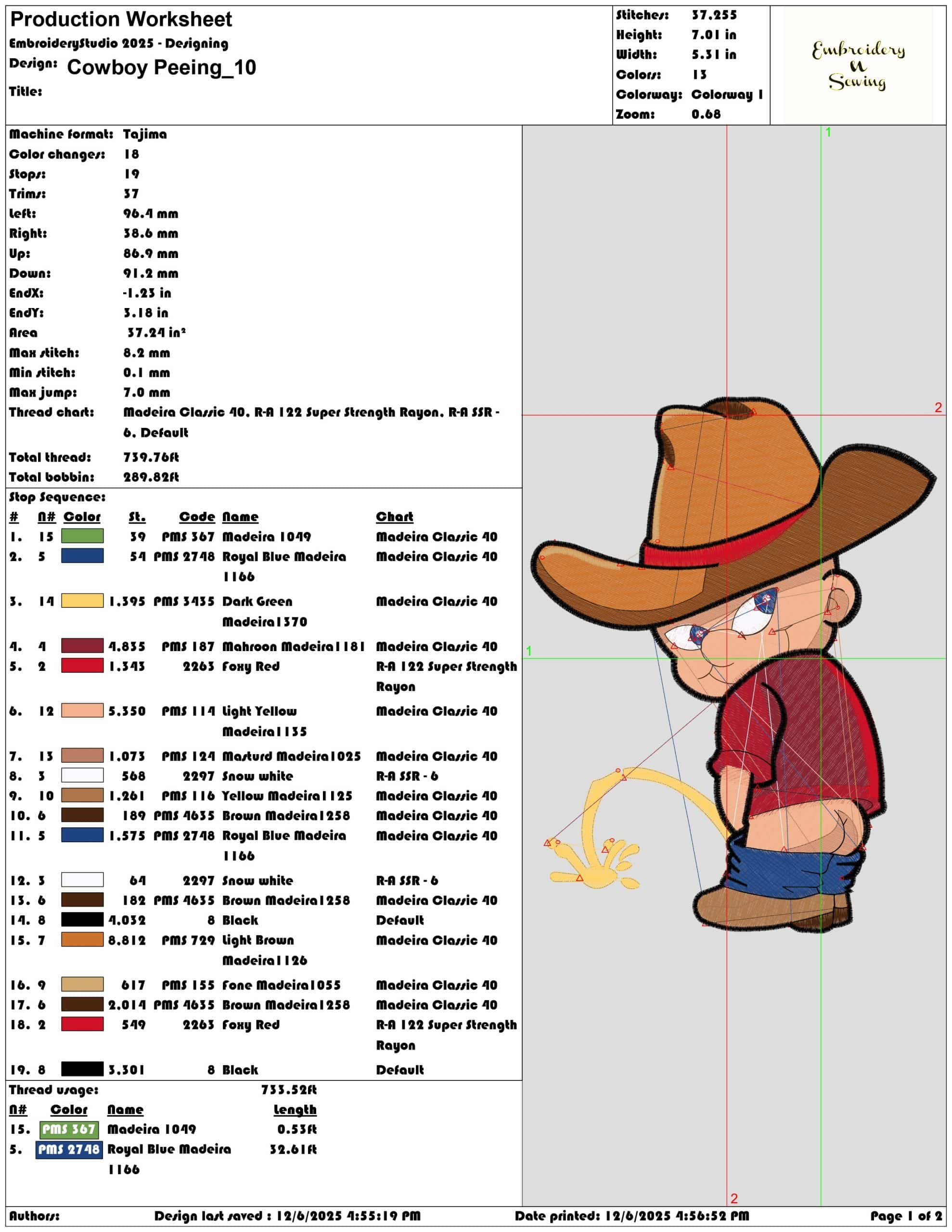 Cowboy Peeing- Elegant embroidery design file - instant download — view 3