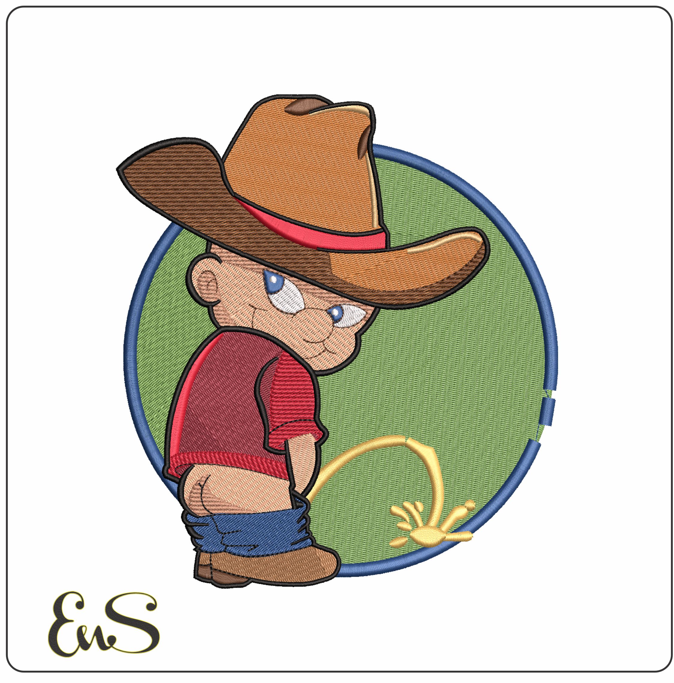 Cowboy Peeing in to Grass- Elegant embroidery design file - instant download