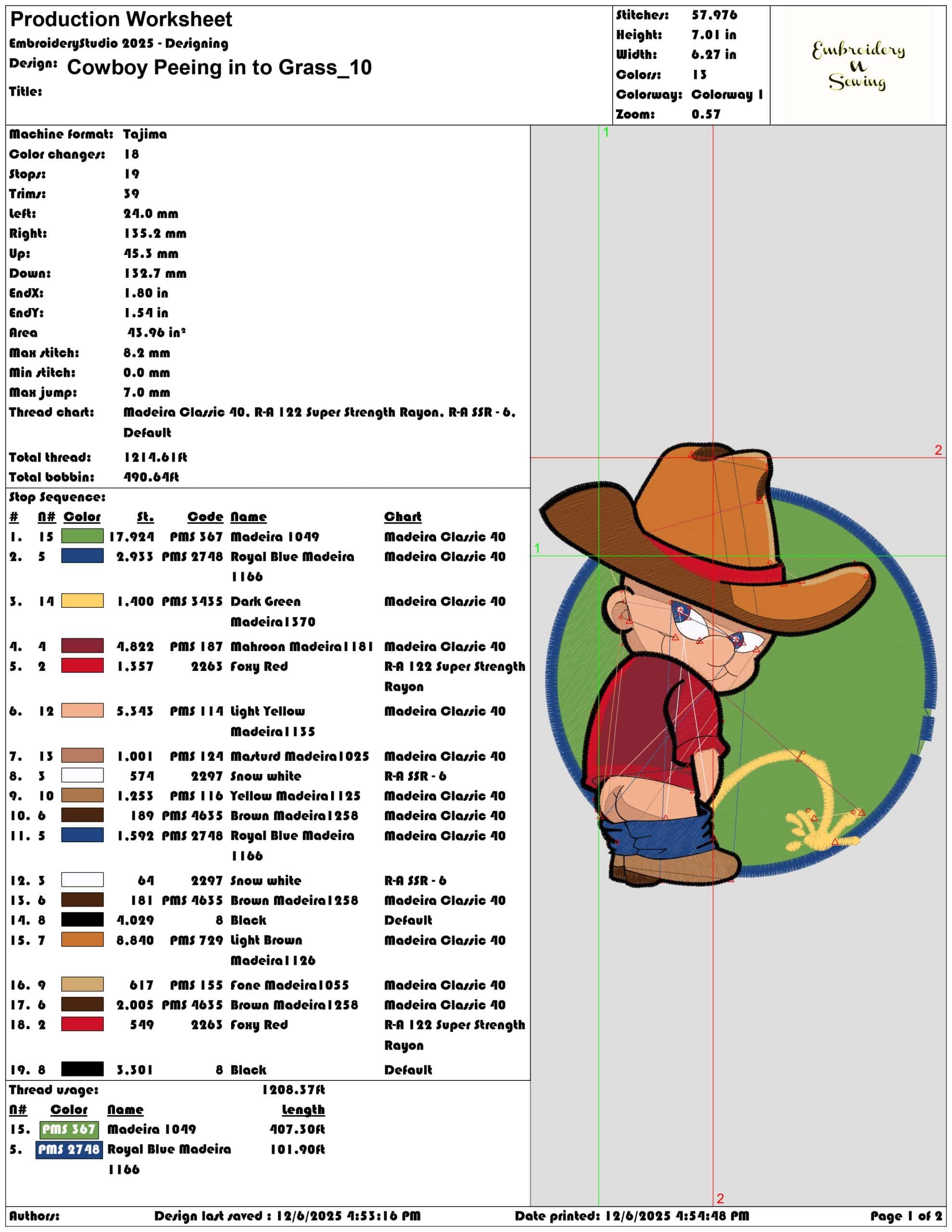 Cowboy Peeing in to Grass- Elegant embroidery design file - instant download — view 3