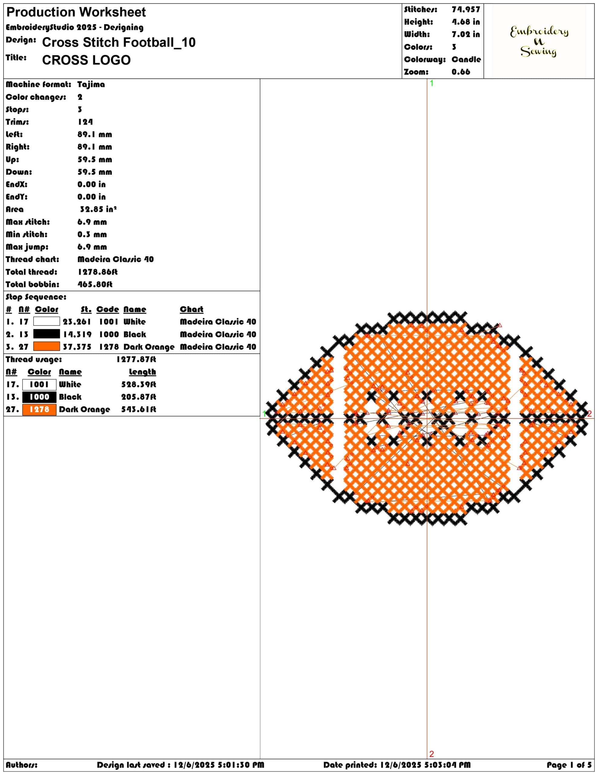 Cross Stitch Football- Elegant embroidery design file - instant download — view 3