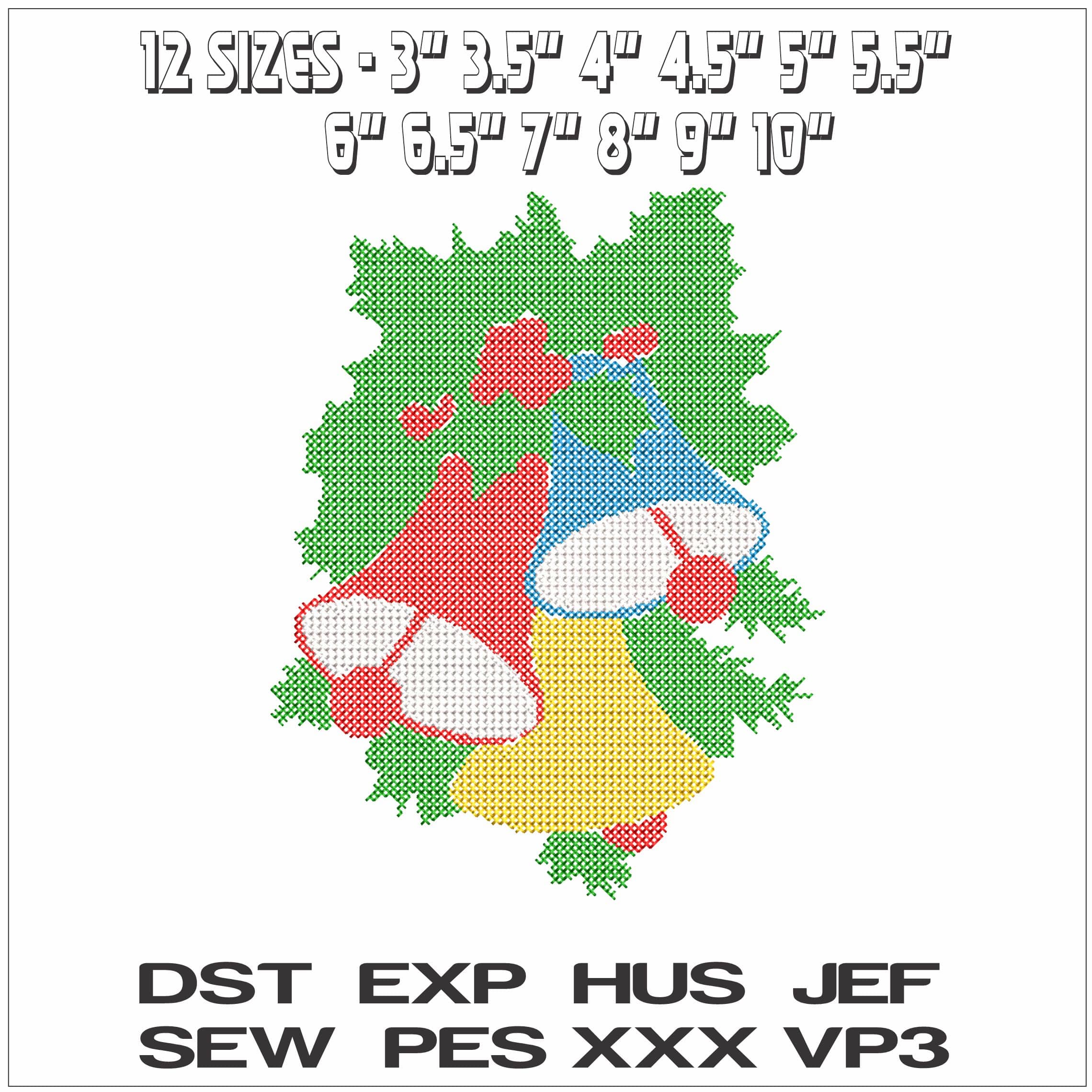 Cross Stitch Style Bells and Holly- Elegant embroidery design file - instant download — view 2