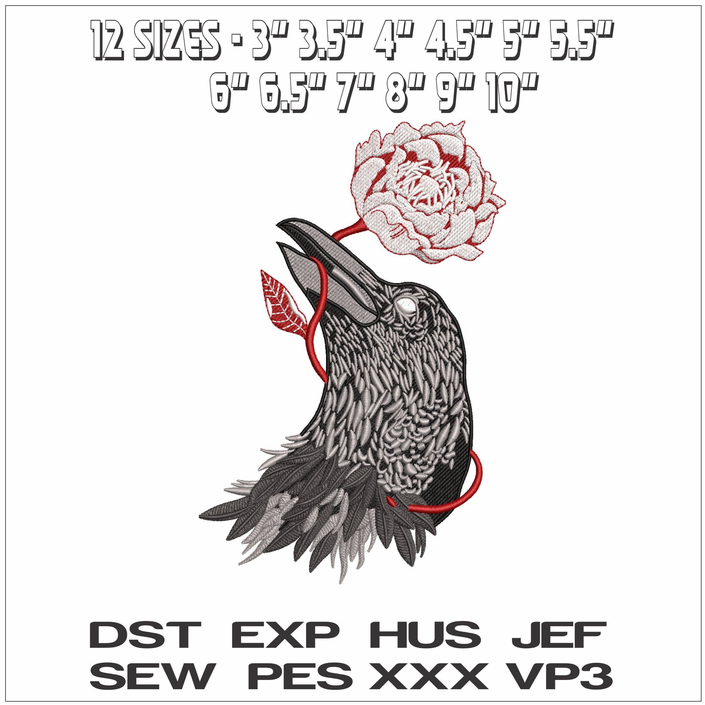 Crow with Rose- Elegant embroidery design file - instant download — view 2