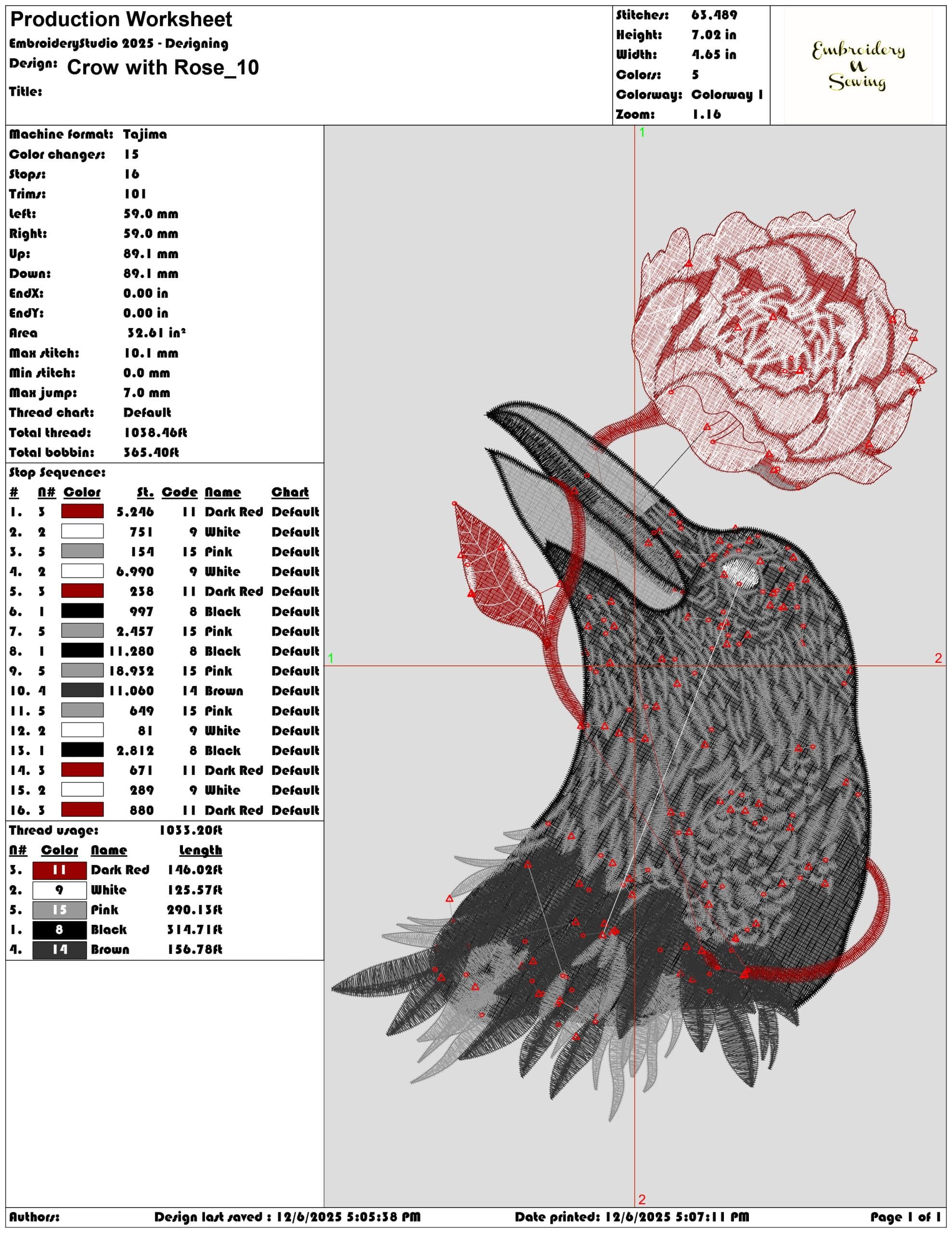 Crow with Rose- Elegant embroidery design file - instant download — view 3