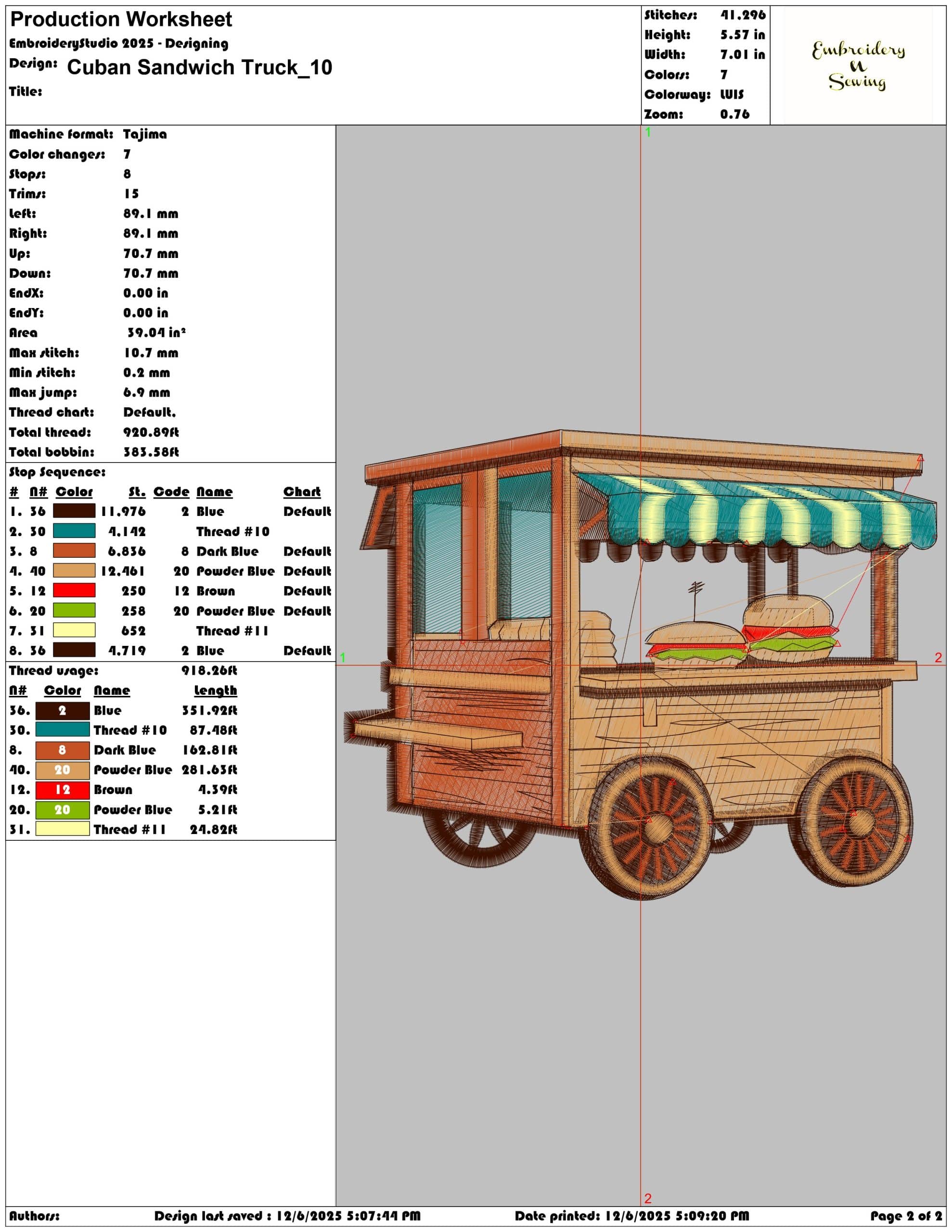 Cuban Sandwich Truck- Elegant embroidery design file - instant download — view 3