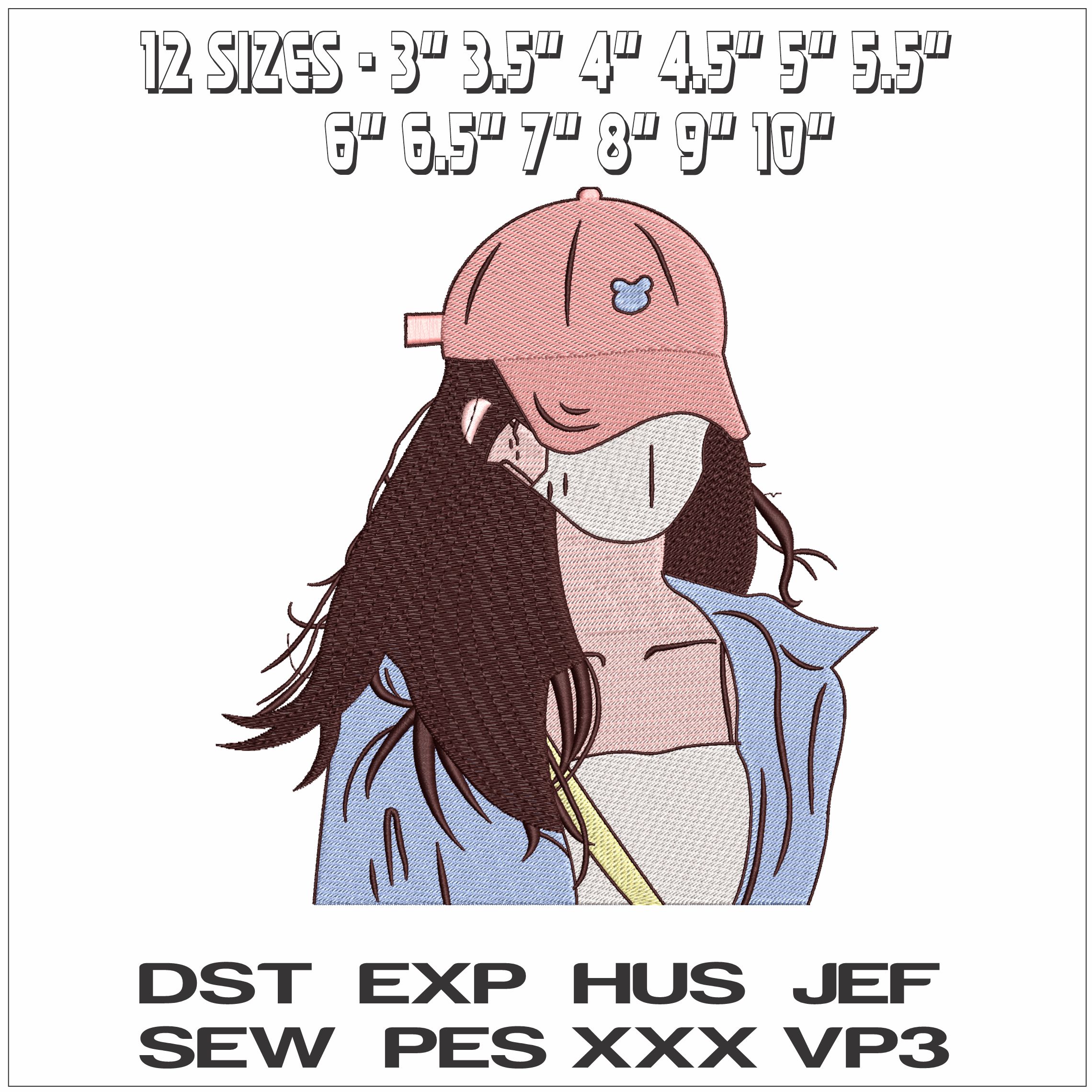 Cute Asian Woman with Mask Anime- Elegant embroidery design file - instant download — view 2