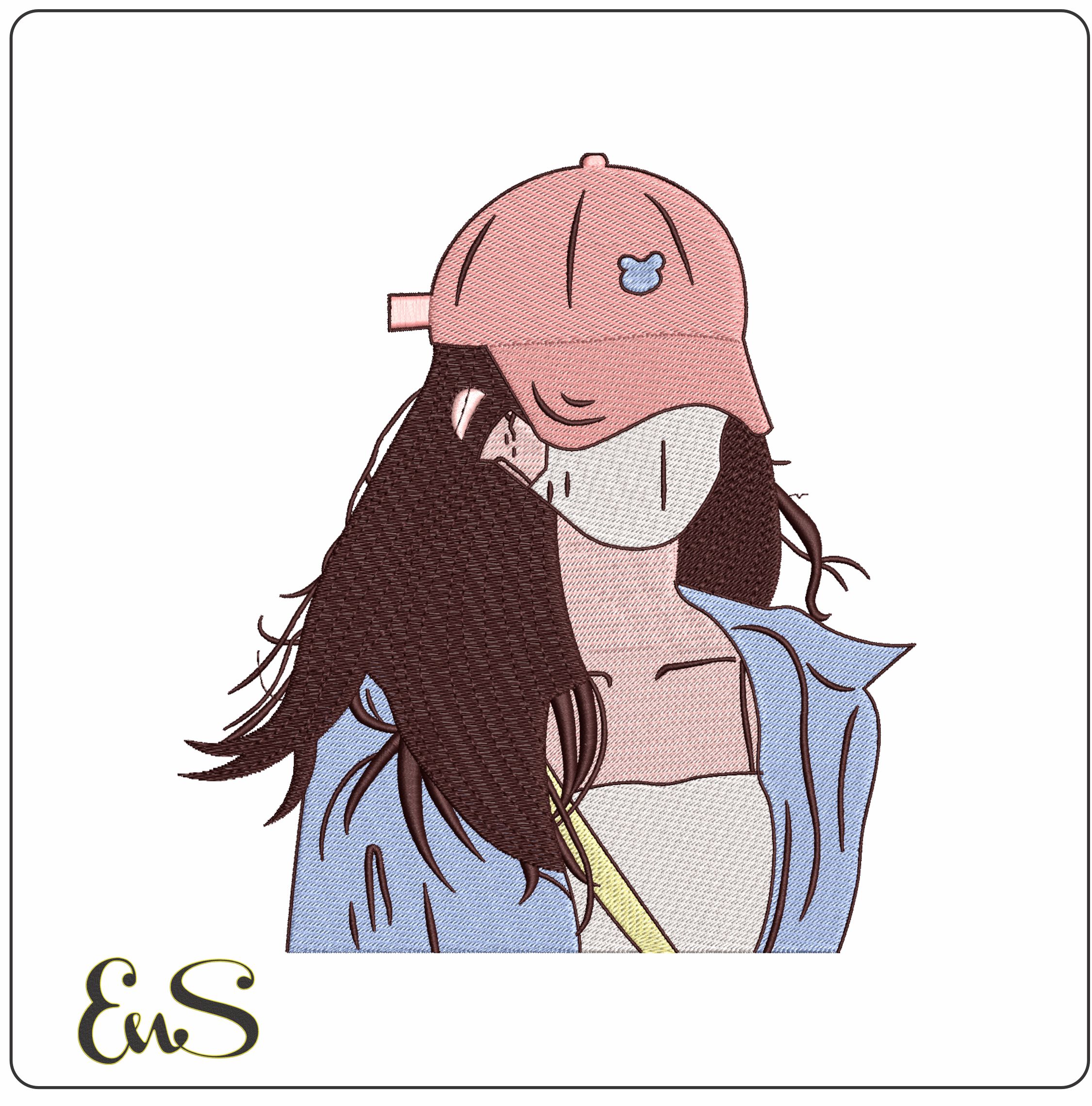 Cute Asian Woman with Mask Anime- Elegant embroidery design file - instant download