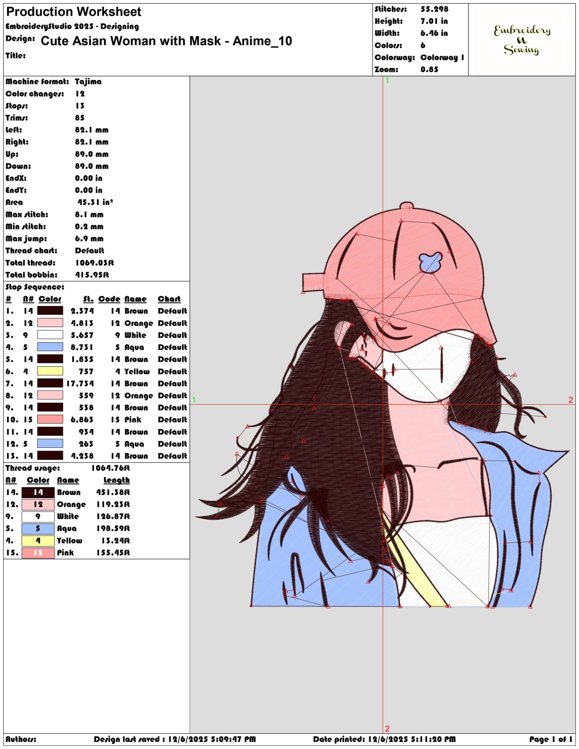 Cute Asian Woman with Mask Anime- Elegant embroidery design file - instant download — view 3