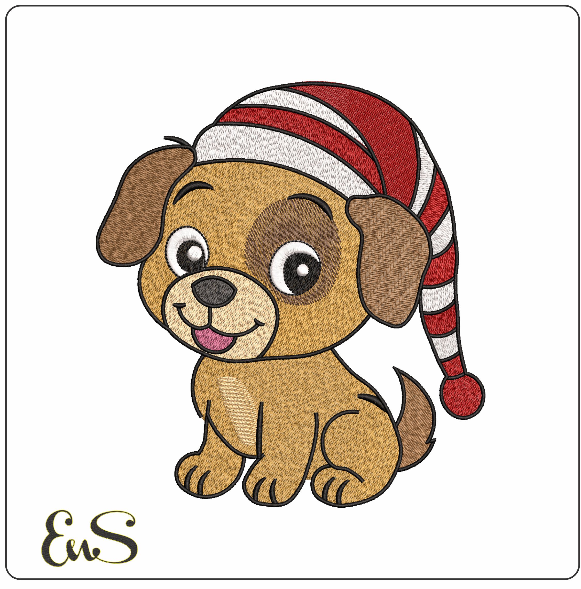 Cute CHristmas Puppy- Elegant embroidery design file - instant download