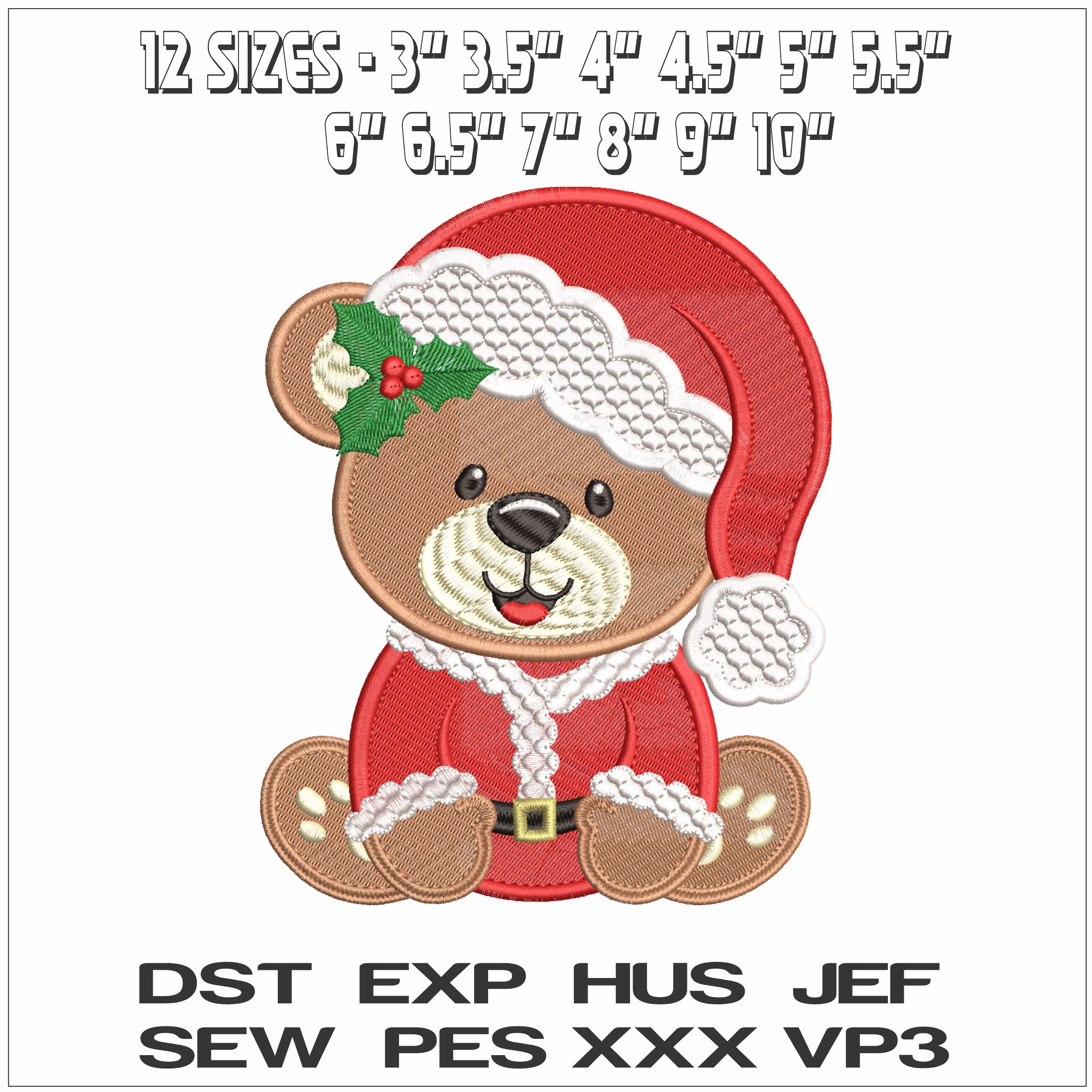 Cute Christmas Teddy Bear Sitting- Elegant embroidery design file - instant download — view 2